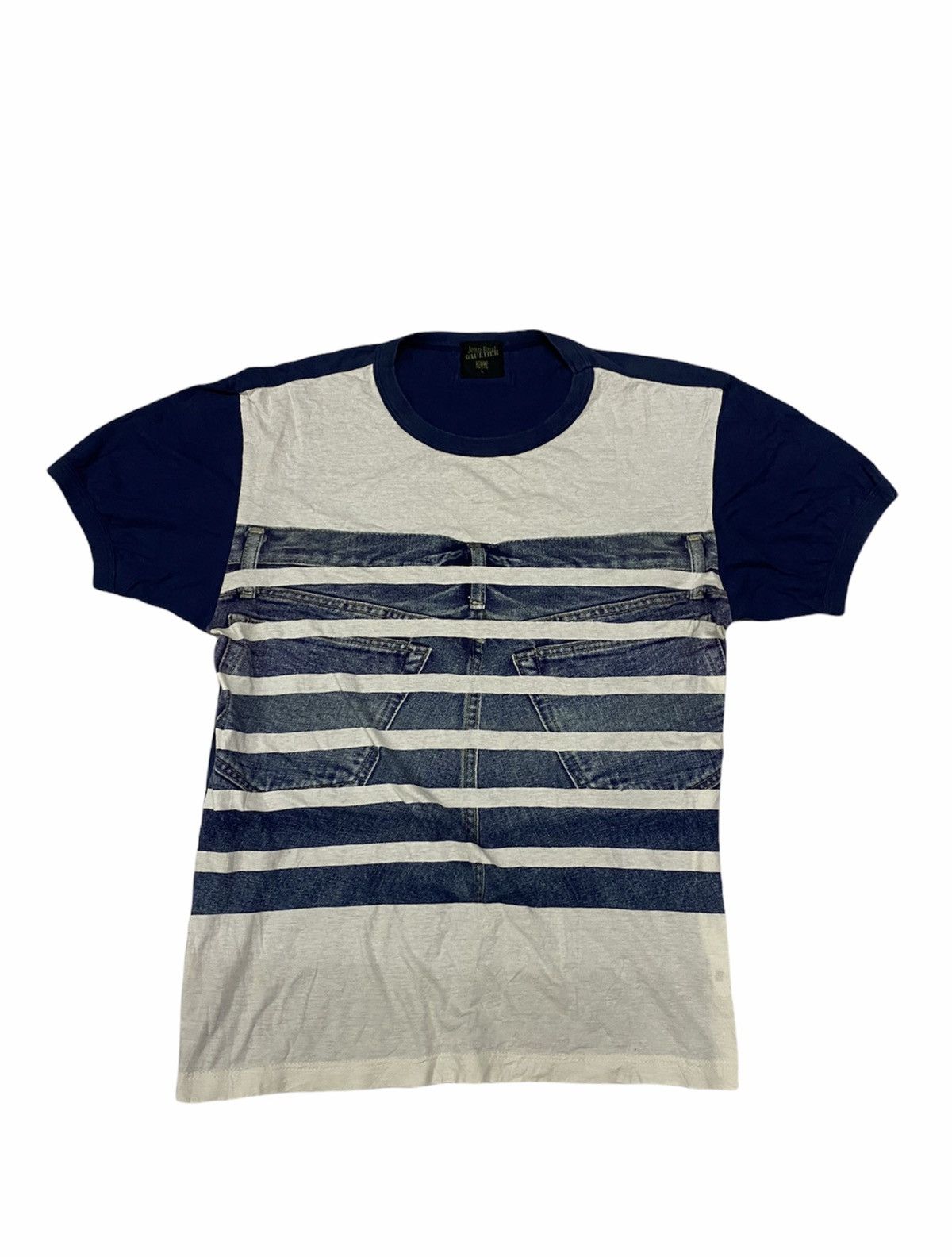 Jean Paul Gaultier Vtg 90'S GAULTIER Trompe l'œeil Denim stripe printing tee Size US M / EU 48-50 / 2 - 1 Thumbnail