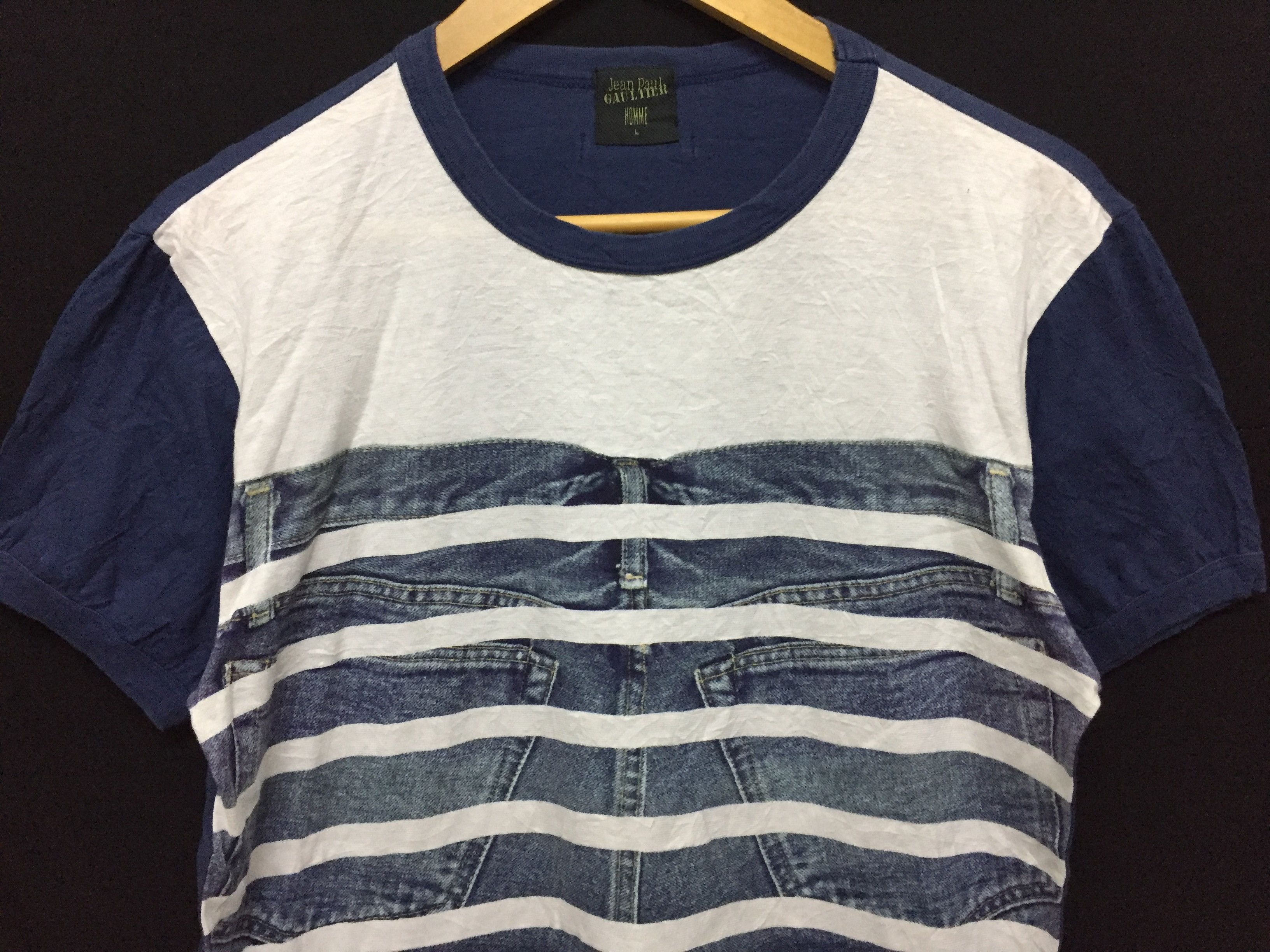Jean Paul Gaultier Vtg 90'S GAULTIER Trompe l'œeil Denim stripe printing tee Size US M / EU 48-50 / 2 - 4 Thumbnail