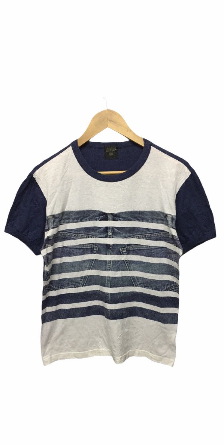 Jean Paul Gaultier Vtg 90'S GAULTIER Trompe l'œeil Denim stripe printing tee Size US M / EU 48-50 / 2 - 2 Thumbnail