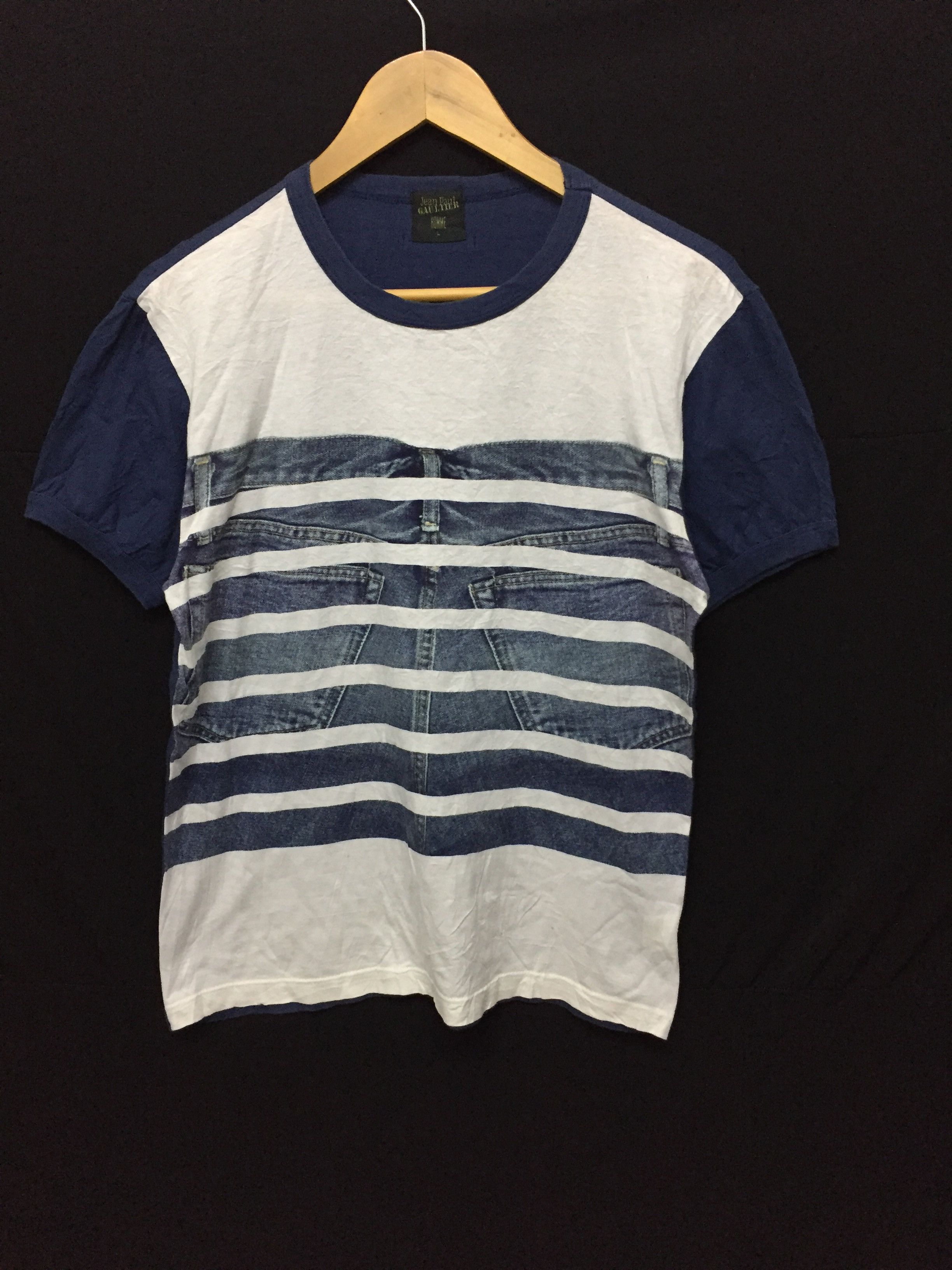 Jean Paul Gaultier Vtg 90'S GAULTIER Trompe l'œeil Denim stripe printing tee Size US M / EU 48-50 / 2 - 3 Thumbnail
