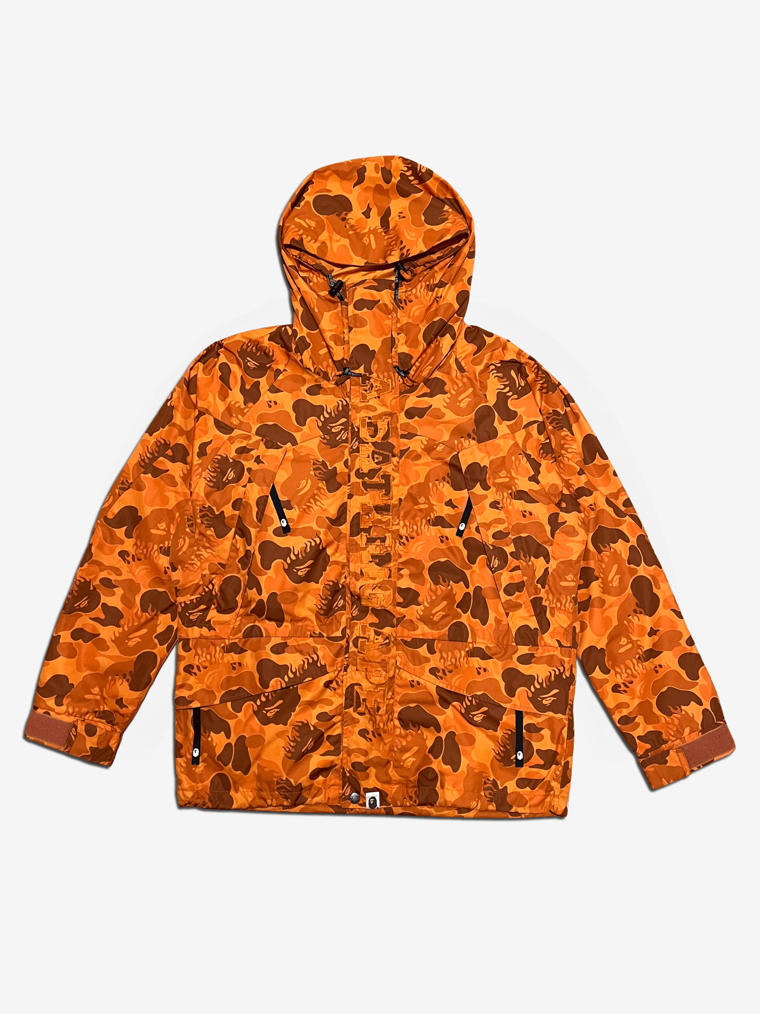 image of Bape x Nigo Fire Camo Snowboard Jacket in Orange, Men's (Size Medium)