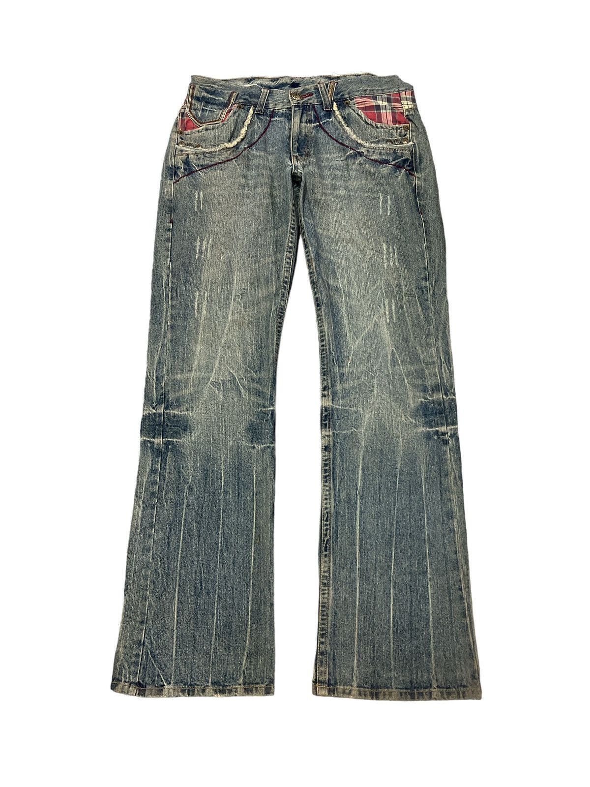 Japanese Brand × Vintage FLARED💥OIL CAKE DISTRESSED DENIM PANT Size US 33 - 1 Thumbnail
