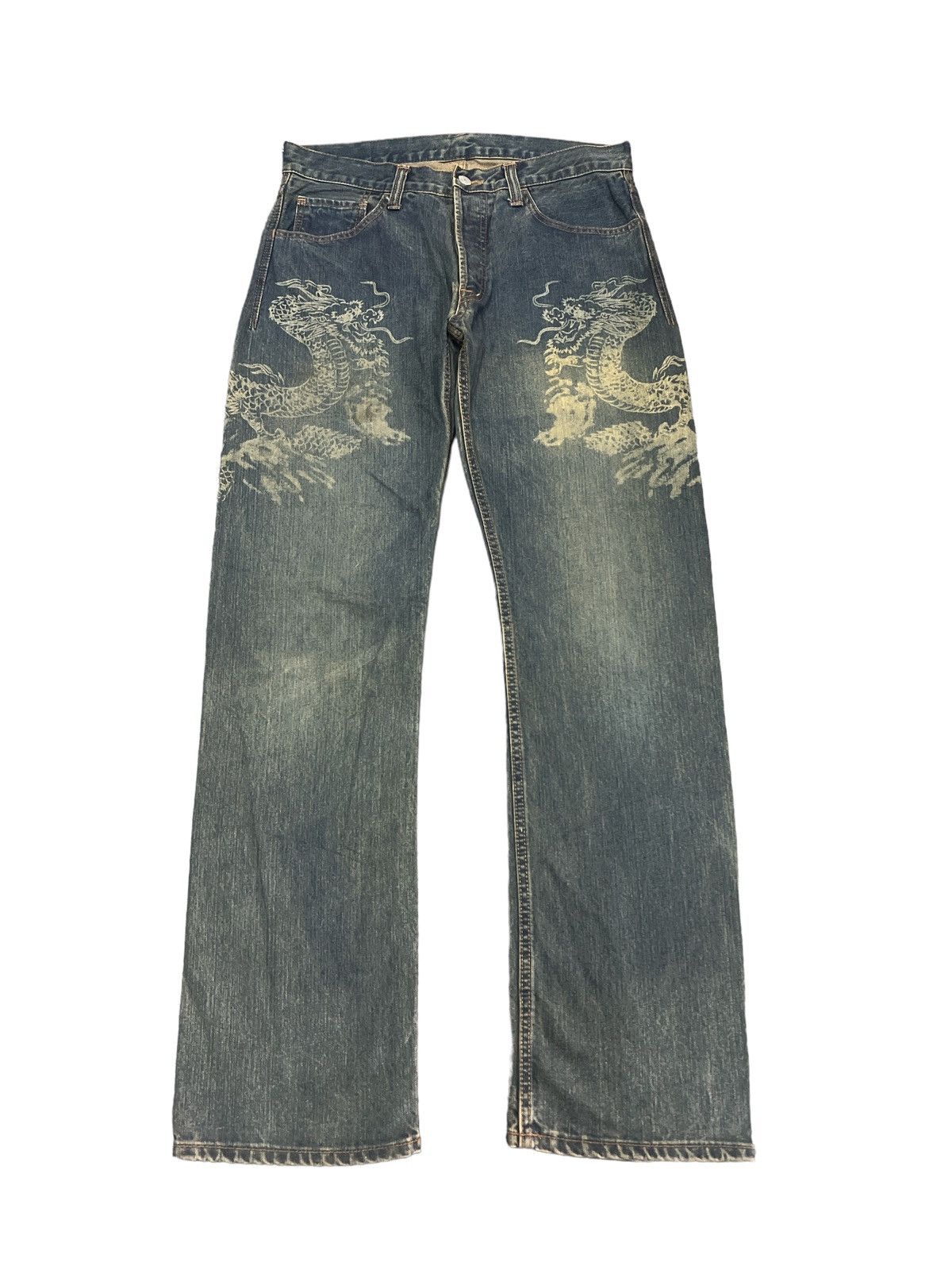 image of Avant Garde x Dragonfly Hotexternal Japan Double Dragon Mafia Denim Pant in Blue, Men's (Size 30)