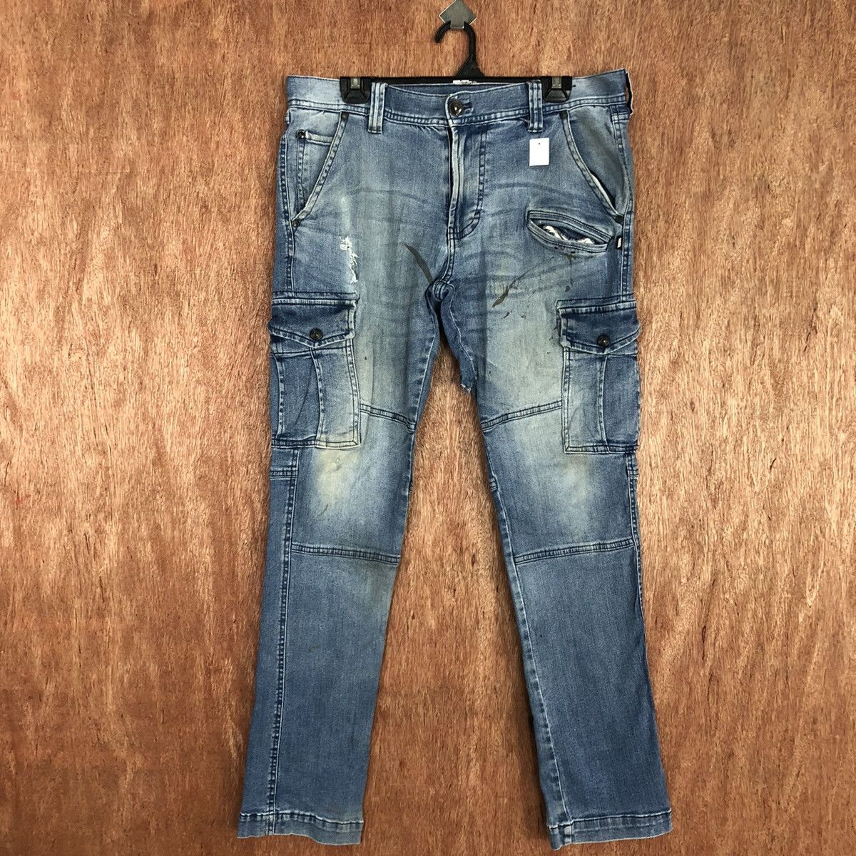 image of Distressed Denim Tora Blue Multipocket Denim Jeans Pants 2121 in Blue Denim, Men's (Size 35)