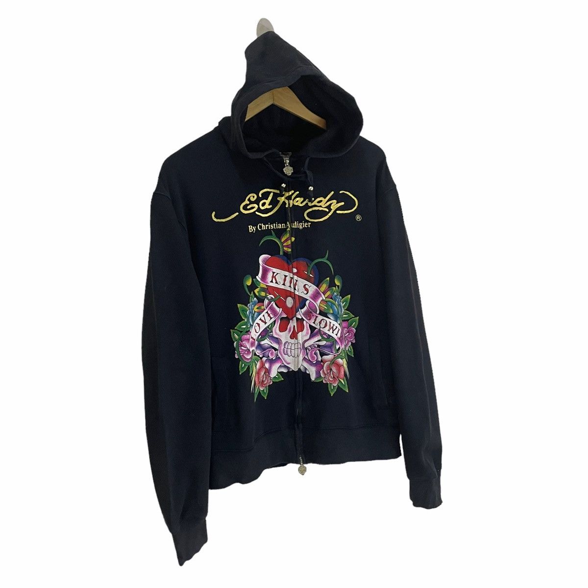 Christian Audigier × Ed Hardy 💥 ED HARDY SKULL ANGLE SWAROVSKI HOODIE Size US L / EU 52-54 / 3 - 7 Thumbnail