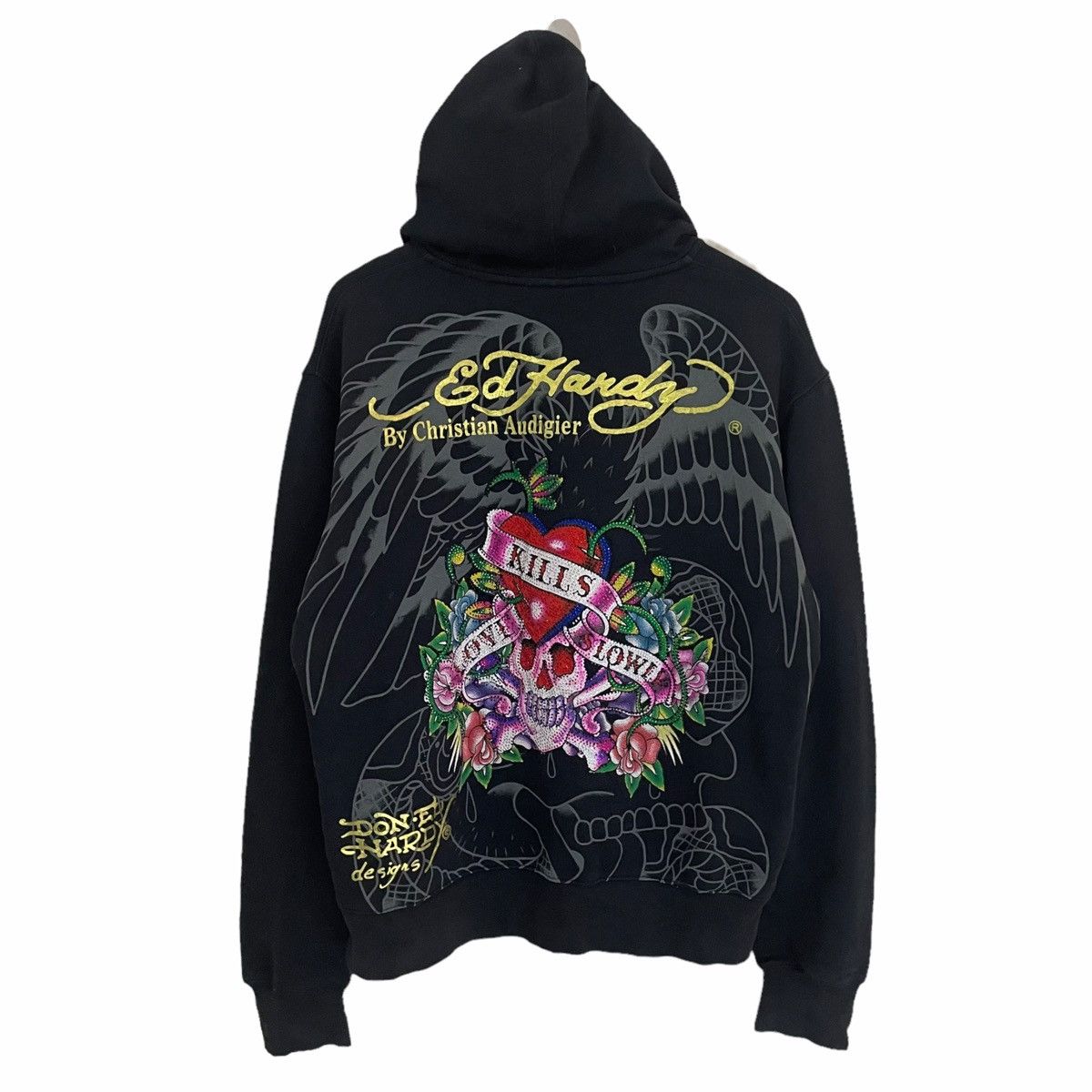 Christian Audigier × Ed Hardy 💥 ED HARDY SKULL ANGLE SWAROVSKI HOODIE Size US L / EU 52-54 / 3 - 1 Thumbnail