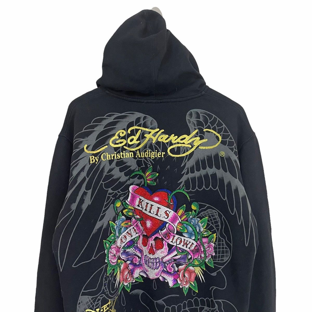 Christian Audigier × Ed Hardy 💥 ED HARDY SKULL ANGLE SWAROVSKI HOODIE Size US L / EU 52-54 / 3 - 3 Thumbnail