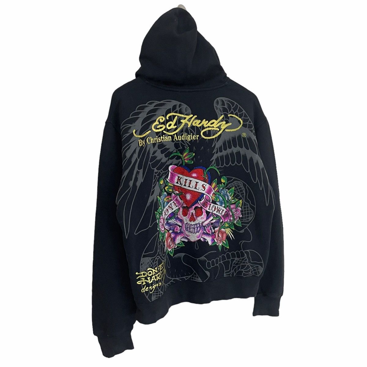 Christian Audigier × Ed Hardy 💥 ED HARDY SKULL ANGLE SWAROVSKI HOODIE Size US L / EU 52-54 / 3 - 2 Thumbnail