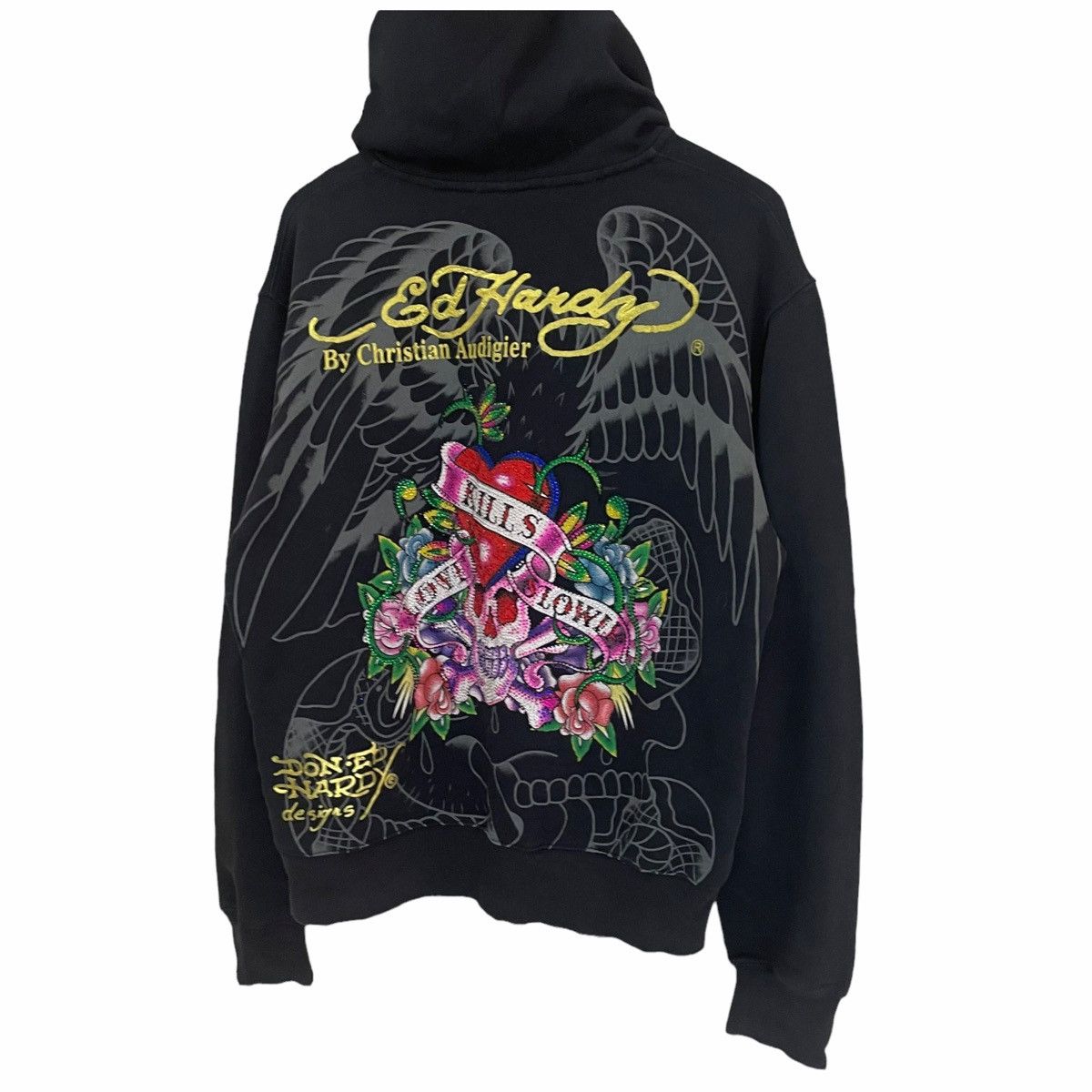 Christian Audigier × Ed Hardy 💥 ED HARDY SKULL ANGLE SWAROVSKI HOODIE Size US L / EU 52-54 / 3 - 4 Thumbnail
