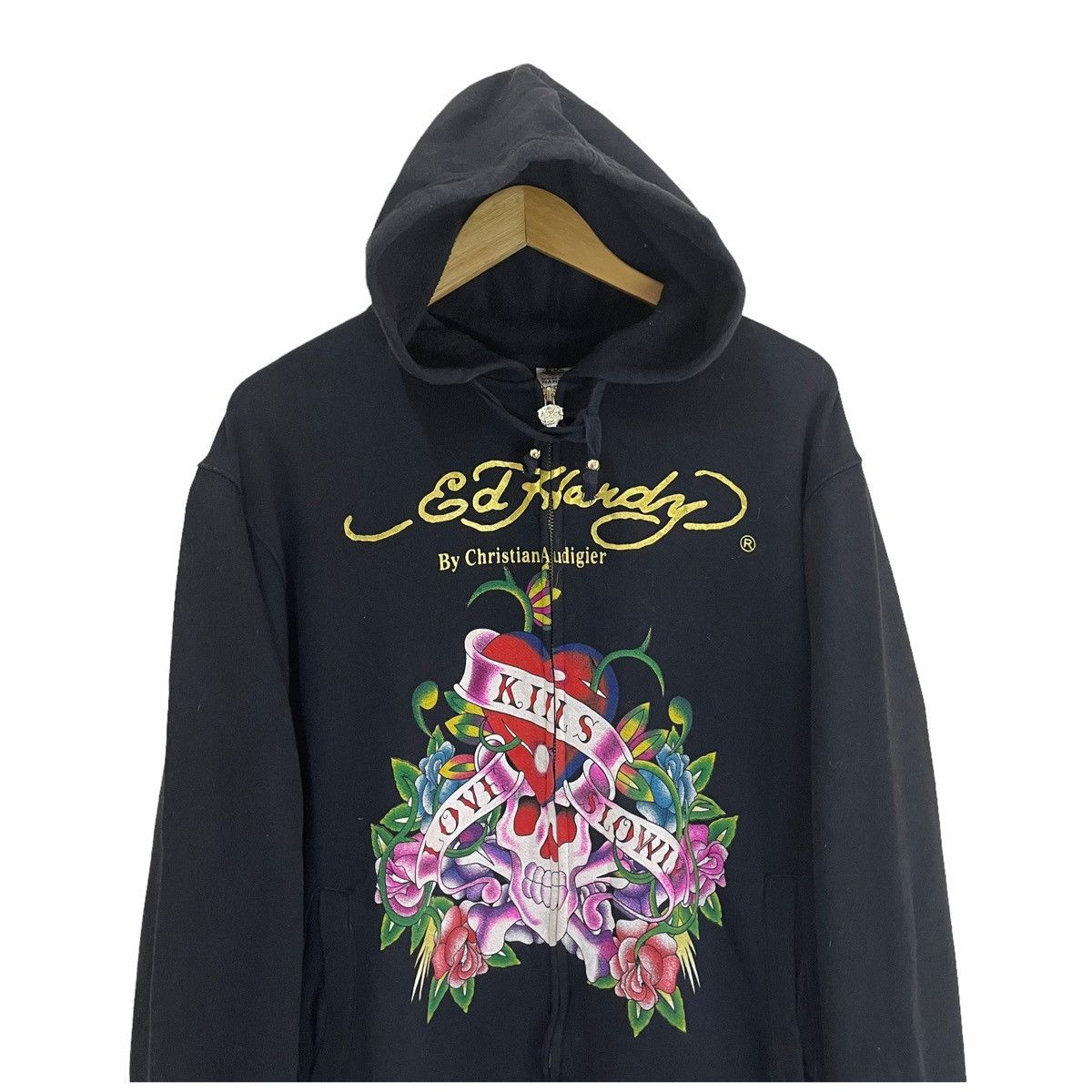 Christian Audigier × Ed Hardy 💥 ED HARDY SKULL ANGLE SWAROVSKI HOODIE Size US L / EU 52-54 / 3 - 8 Thumbnail