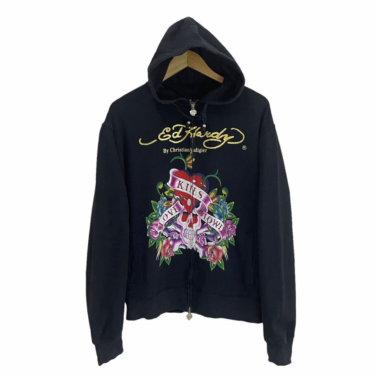 Christian Audigier × Ed Hardy 💥 ED HARDY SKULL ANGLE SWAROVSKI HOODIE Size US L / EU 52-54 / 3 - 6 Thumbnail