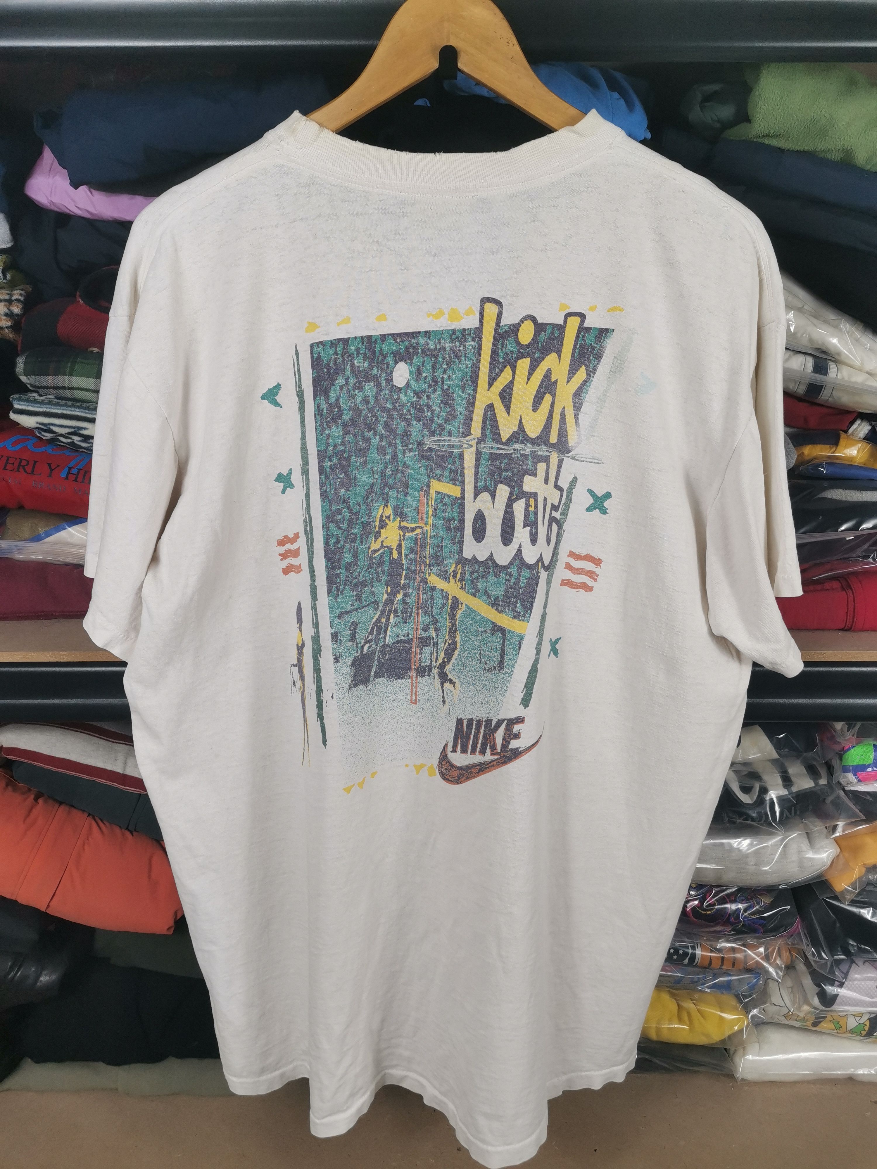 Nike Vintage 80s/90s Nike Kick Butt Grey Tag Distressed Tshirt Size US XL / EU 56 / 4 - 1 Thumbnail
