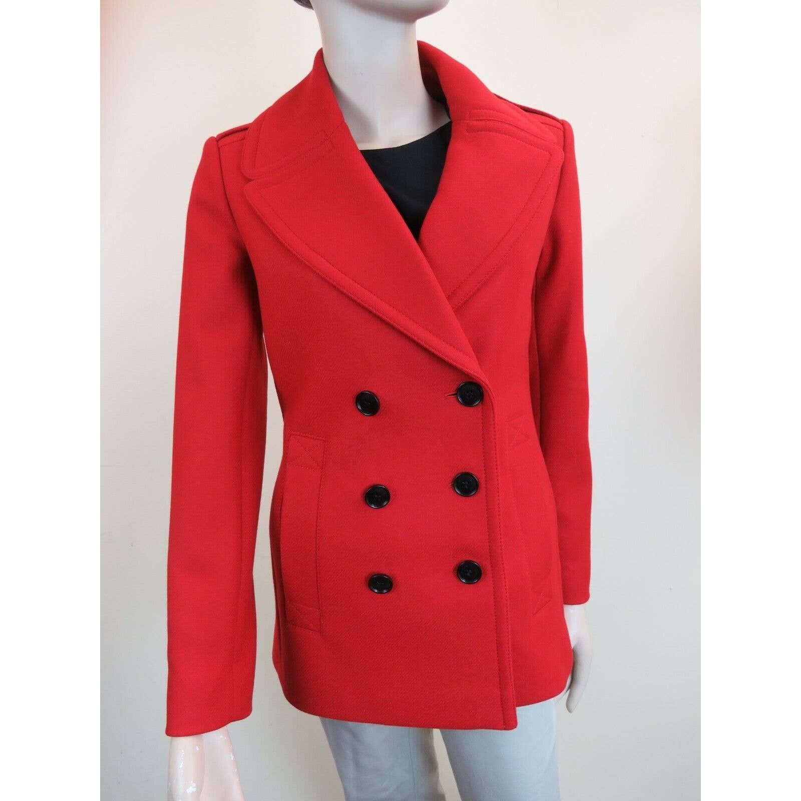 TUMBLEBRIDGE RED WOOL DOUBLE BREASTED PEA COAT US 12 EU 46