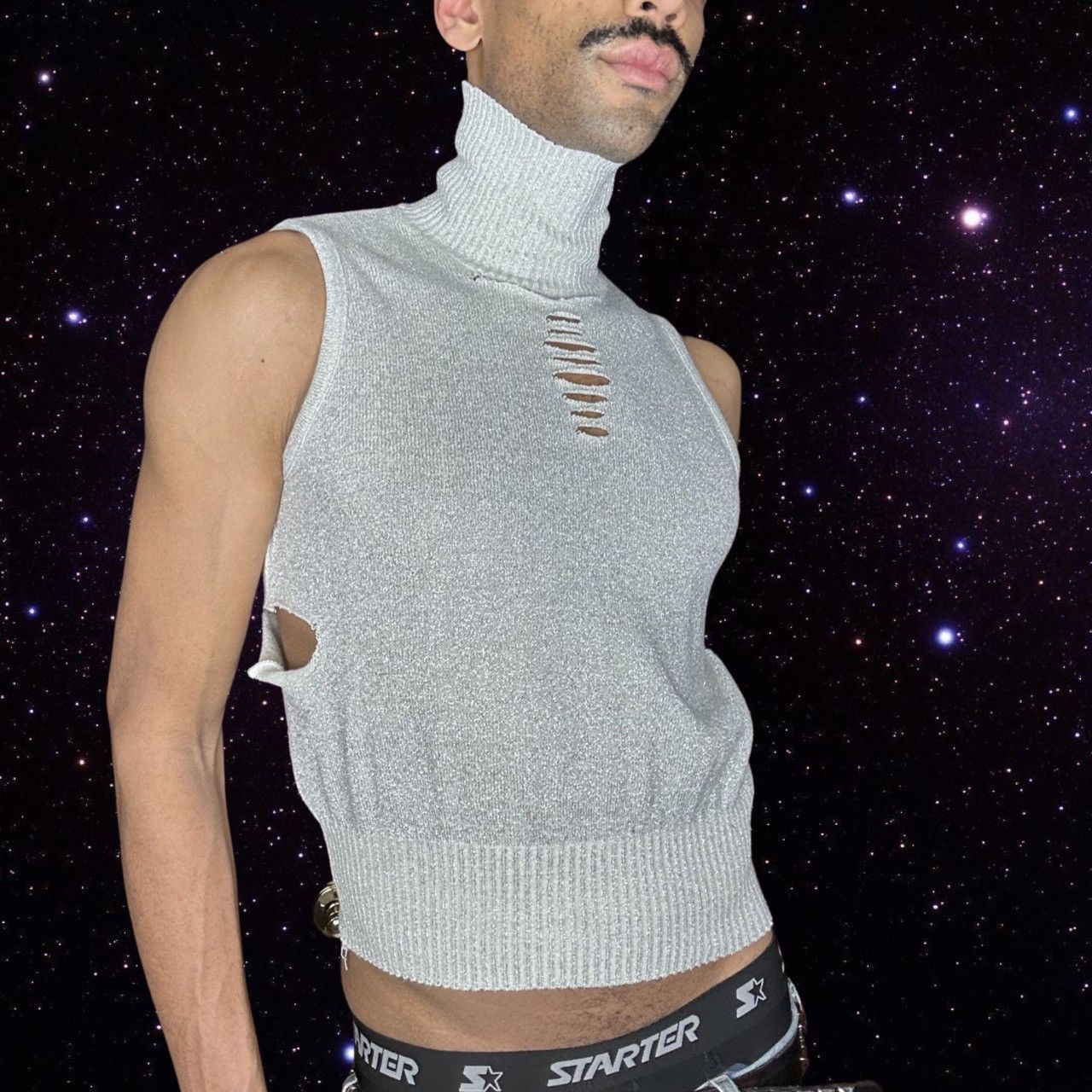 Vintage ASTROBOI* SILVER LUREX TURTLENECK SLEEVELESS SWEATER_XL Size XL / US 12-14 / IT 48-50 - 2 Thumbnail