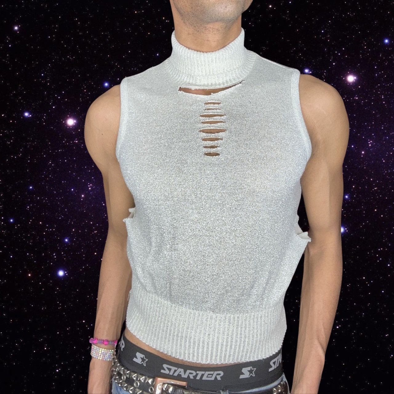 Vintage ASTROBOI* SILVER LUREX TURTLENECK SLEEVELESS SWEATER_XL Size XL / US 12-14 / IT 48-50 - 1 Thumbnail