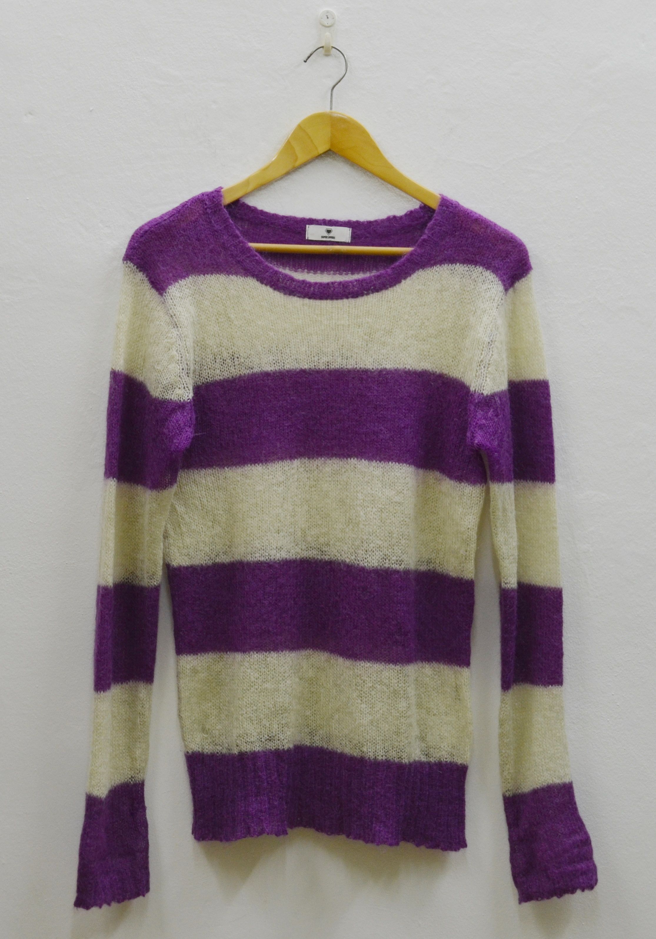 image of Lovers Rock Super Lover Funky Knit Mohair Blend Sweater in Purple/White, Men's (Size Small)