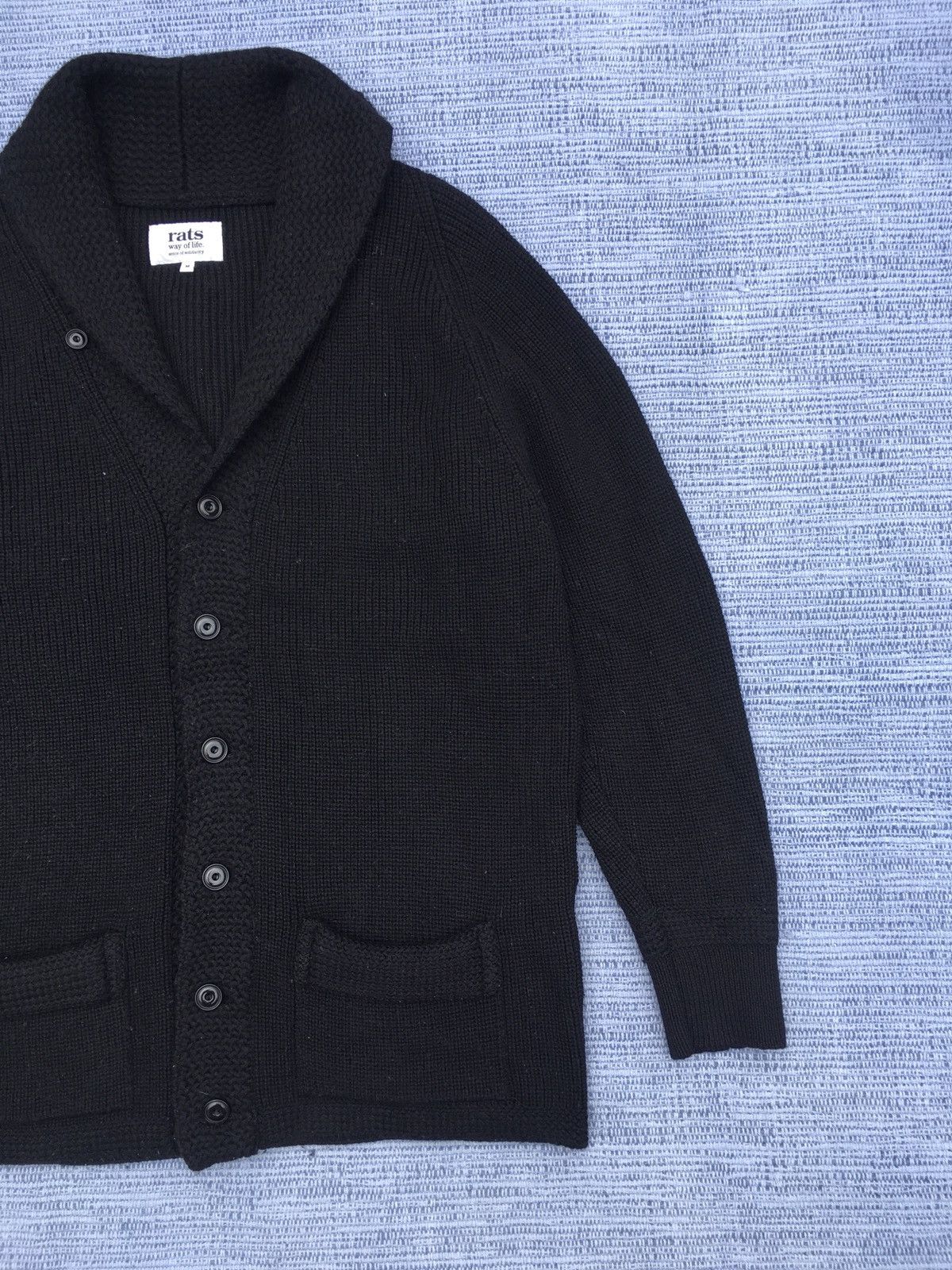 Japanese Brand Rats Shawl Collar Wool Knit Cardigan - Black Size US M / EU 48-50 / 2 - 4 Thumbnail