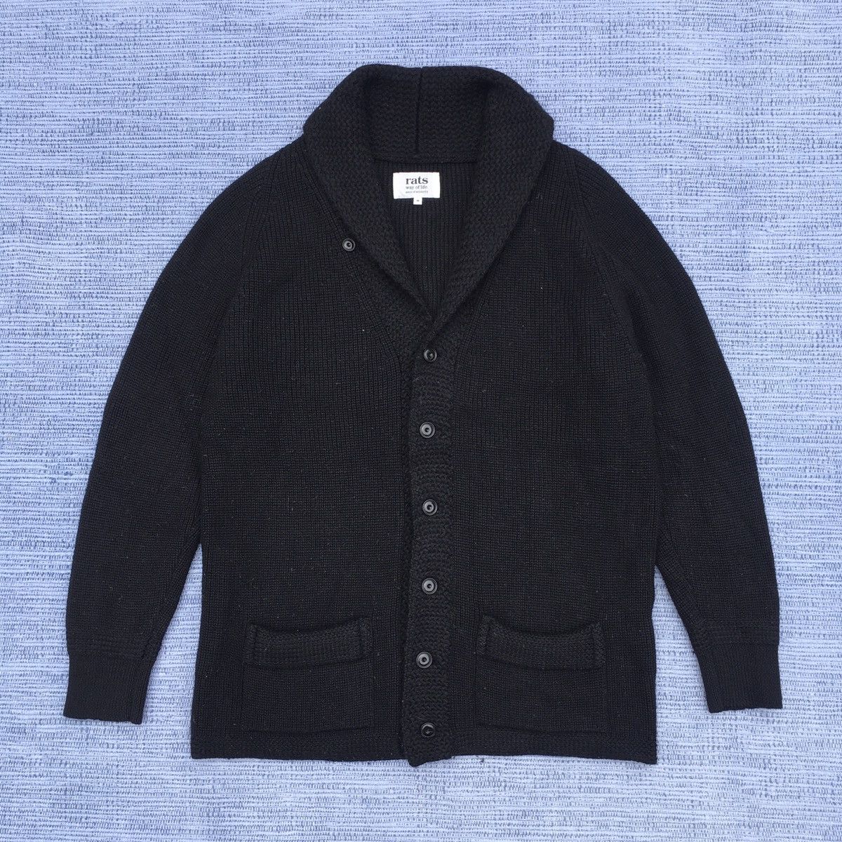 Japanese Brand Rats Shawl Collar Wool Knit Cardigan - Black Size US M / EU 48-50 / 2 - 2 Thumbnail