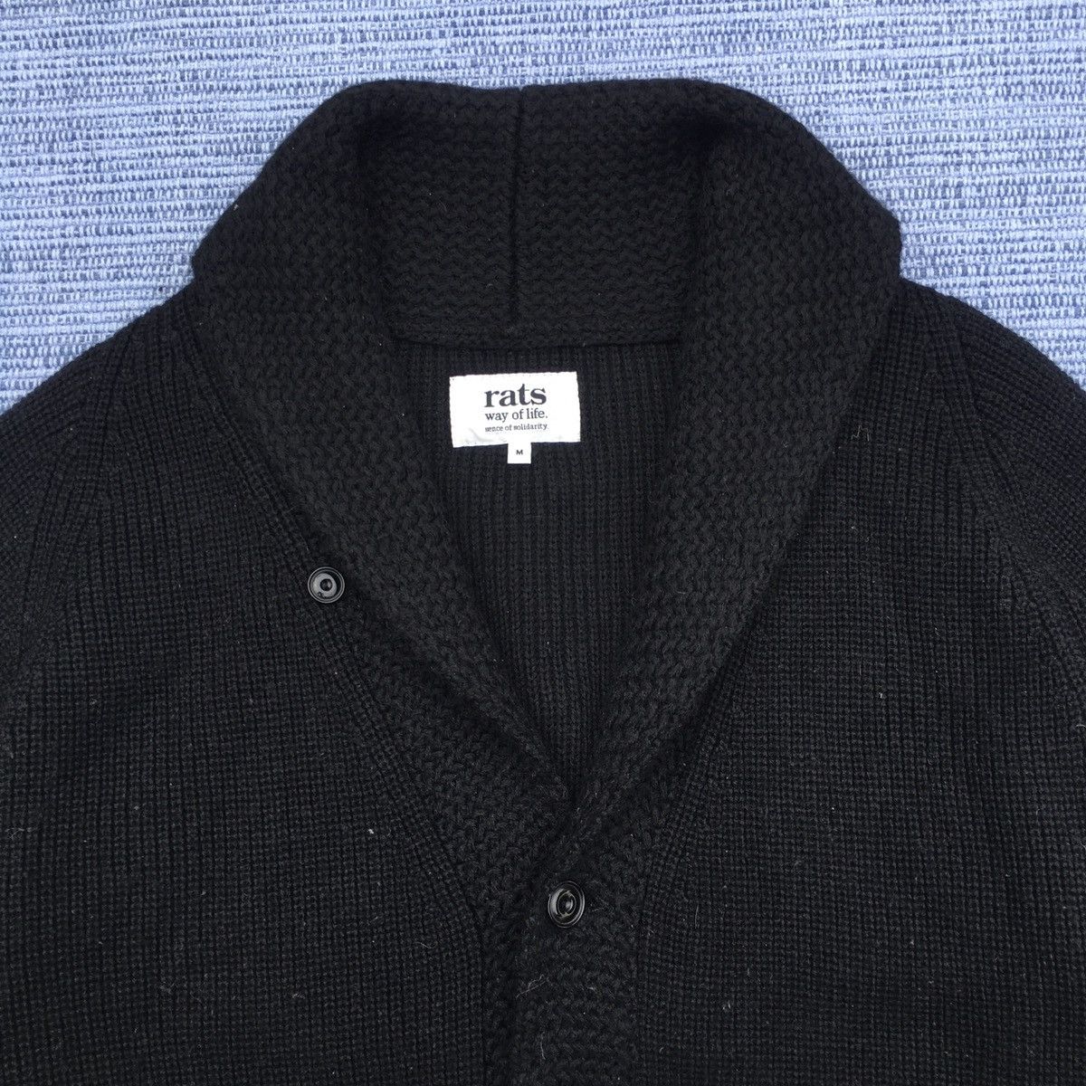 Japanese Brand Rats Shawl Collar Wool Knit Cardigan - Black Size US M / EU 48-50 / 2 - 3 Thumbnail