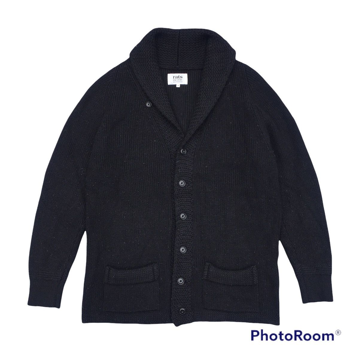 Japanese Brand Rats Shawl Collar Wool Knit Cardigan - Black Size US M / EU 48-50 / 2 - 1 Thumbnail