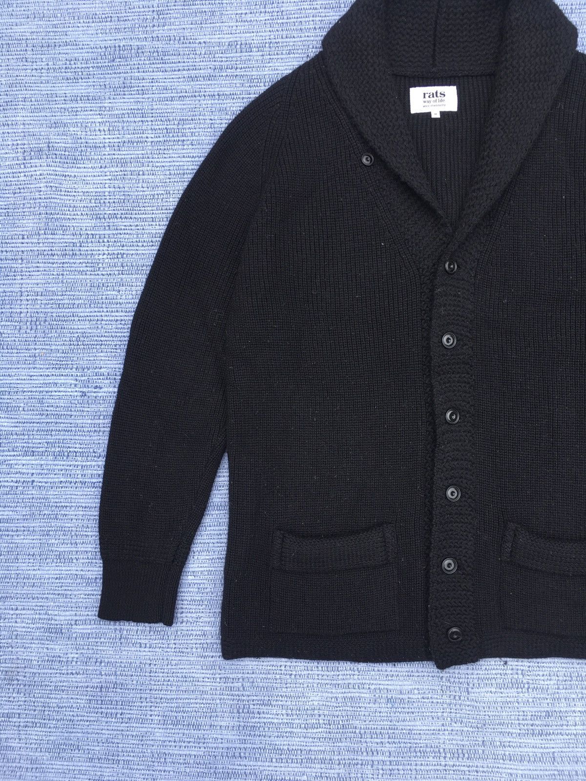 Japanese Brand Rats Shawl Collar Wool Knit Cardigan - Black Size US M / EU 48-50 / 2 - 5 Thumbnail