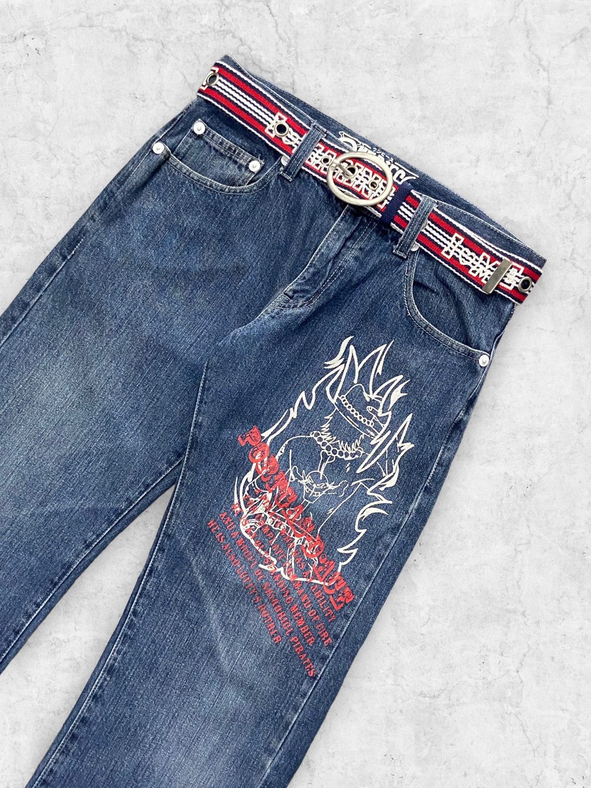 Japanese Brand × One Piece × Vintage Vintage One Piece Anime Limited Edition Jeans With Belt Size US 30 / EU 46 - 5 Thumbnail