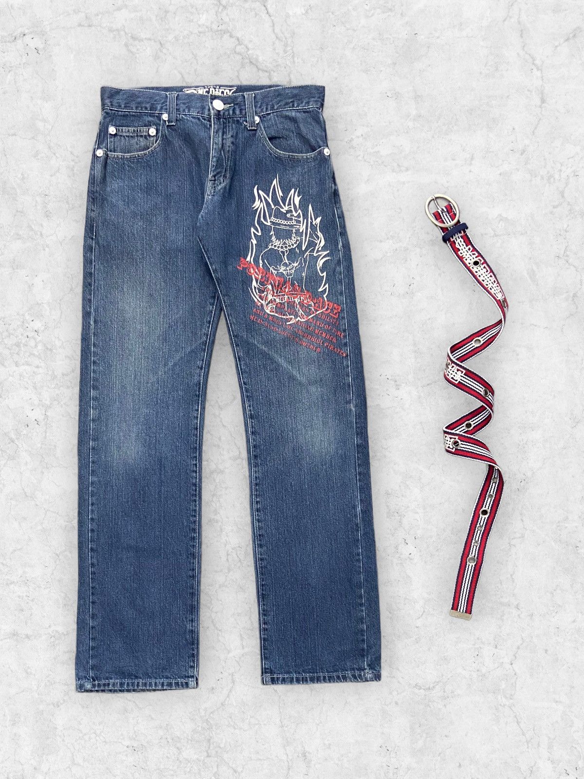 Japanese Brand × One Piece × Vintage Vintage One Piece Anime Limited Edition Jeans With Belt Size US 30 / EU 46 - 2 Thumbnail