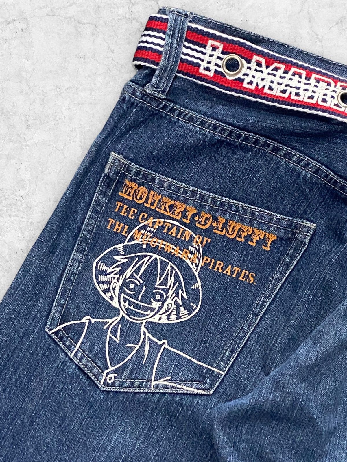 Japanese Brand × One Piece × Vintage Vintage One Piece Anime Limited Edition Jeans With Belt Size US 30 / EU 46 - 9 Thumbnail