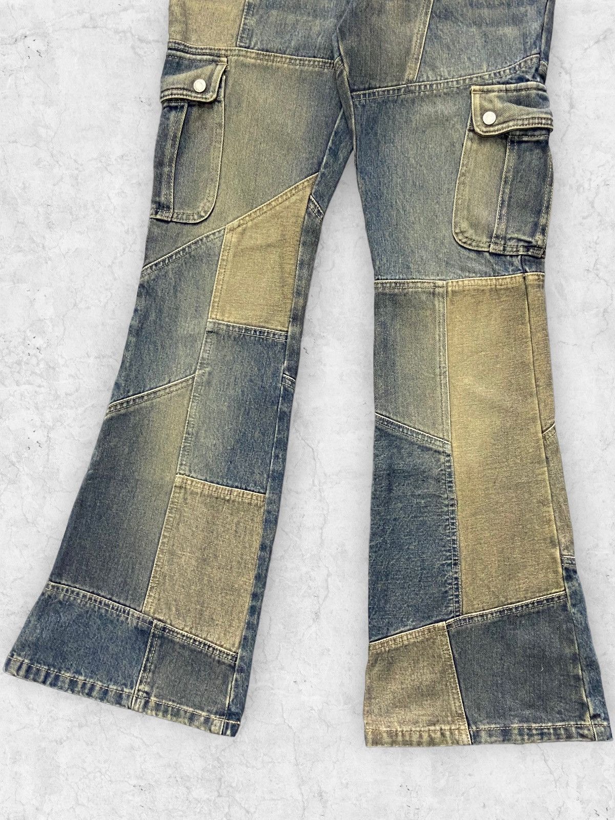 Hysteric Glamour × Japanese Brand × Vintage Vintage Jouer Aux Echecs Patchwork Cargo Flared With Belt Size US 28 / EU 44 - 8 Thumbnail