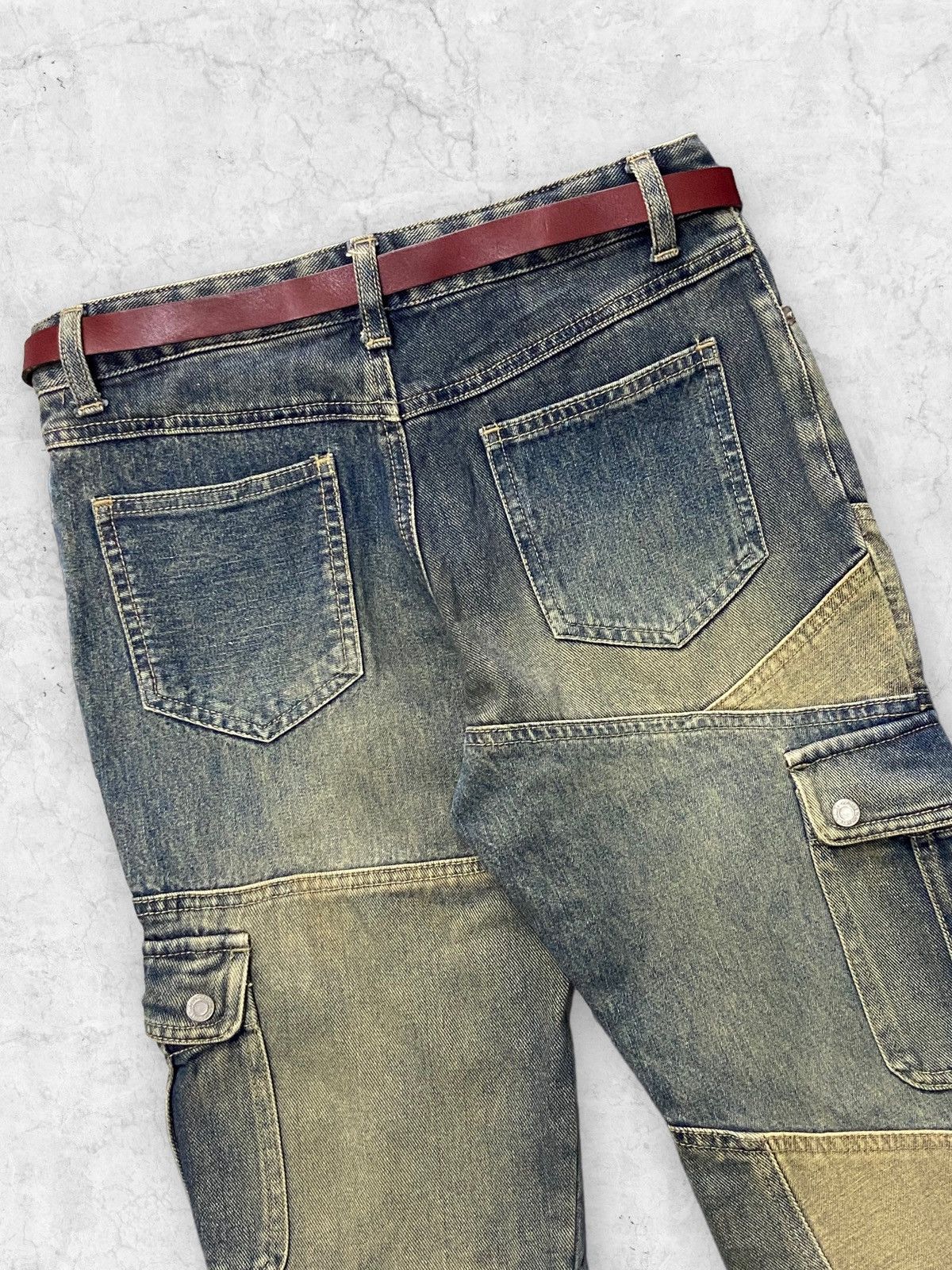 Hysteric Glamour × Japanese Brand × Vintage Vintage Jouer Aux Echecs Patchwork Cargo Flared With Belt Size US 28 / EU 44 - 12 Thumbnail