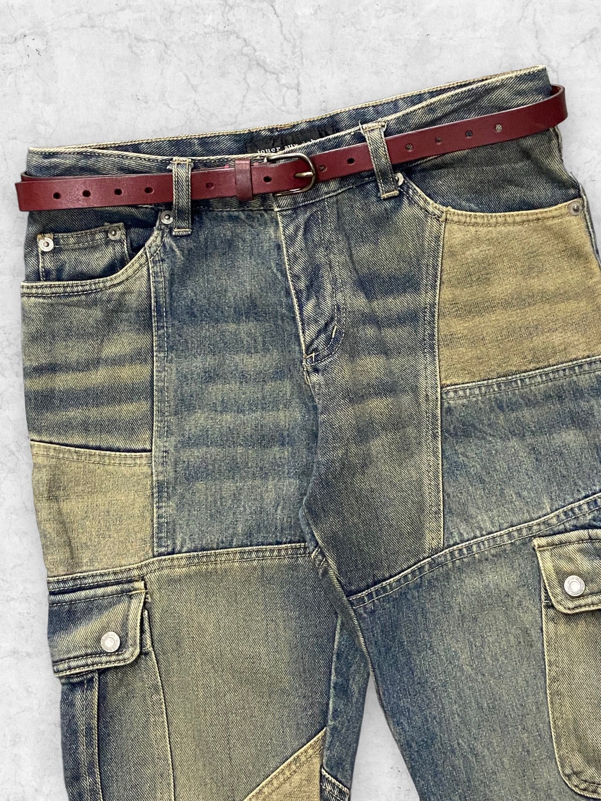 Hysteric Glamour × Japanese Brand × Vintage Vintage Jouer Aux Echecs Patchwork Cargo Flared With Belt Size US 28 / EU 44 - 7 Thumbnail