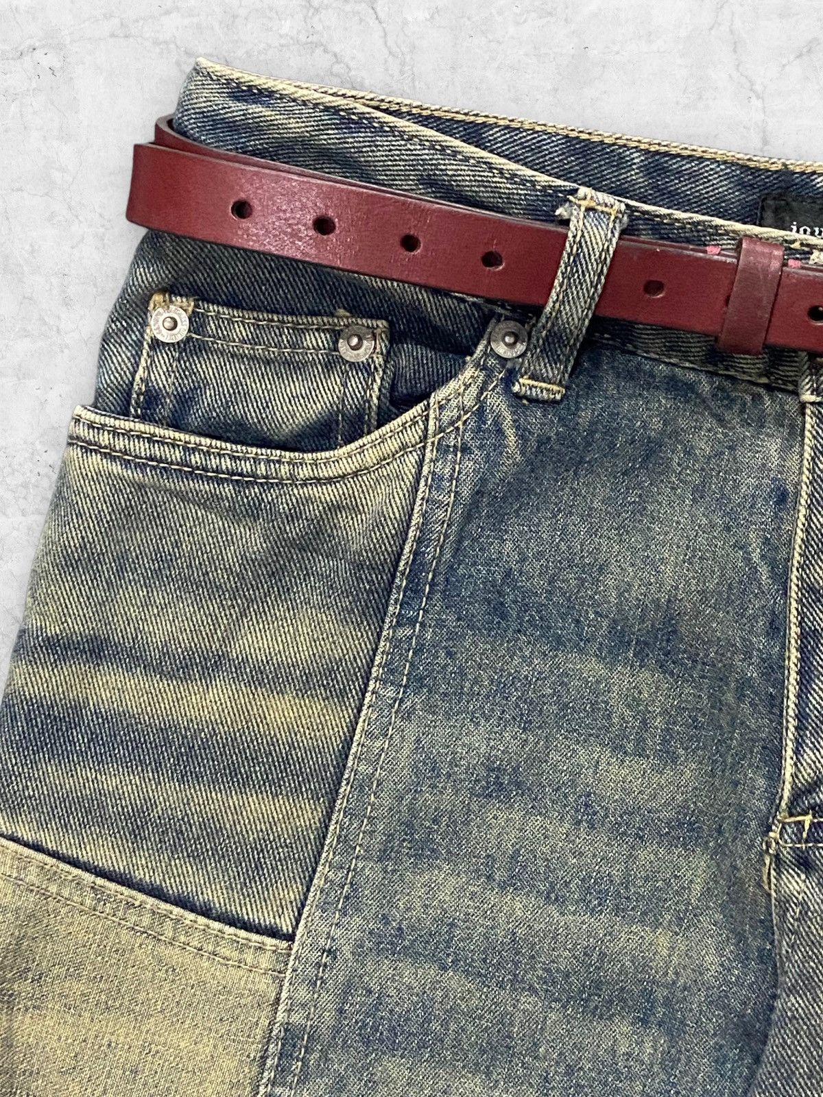 Hysteric Glamour × Japanese Brand × Vintage Vintage Jouer Aux Echecs Patchwork Cargo Flared With Belt Size US 28 / EU 44 - 6 Thumbnail