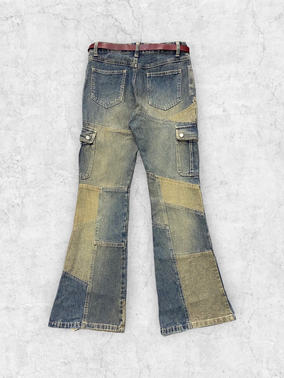 Hysteric Glamour × Japanese Brand × Vintage Vintage Jouer Aux Echecs Patchwork Cargo Flared With Belt Size US 28 / EU 44 - 4 Thumbnail