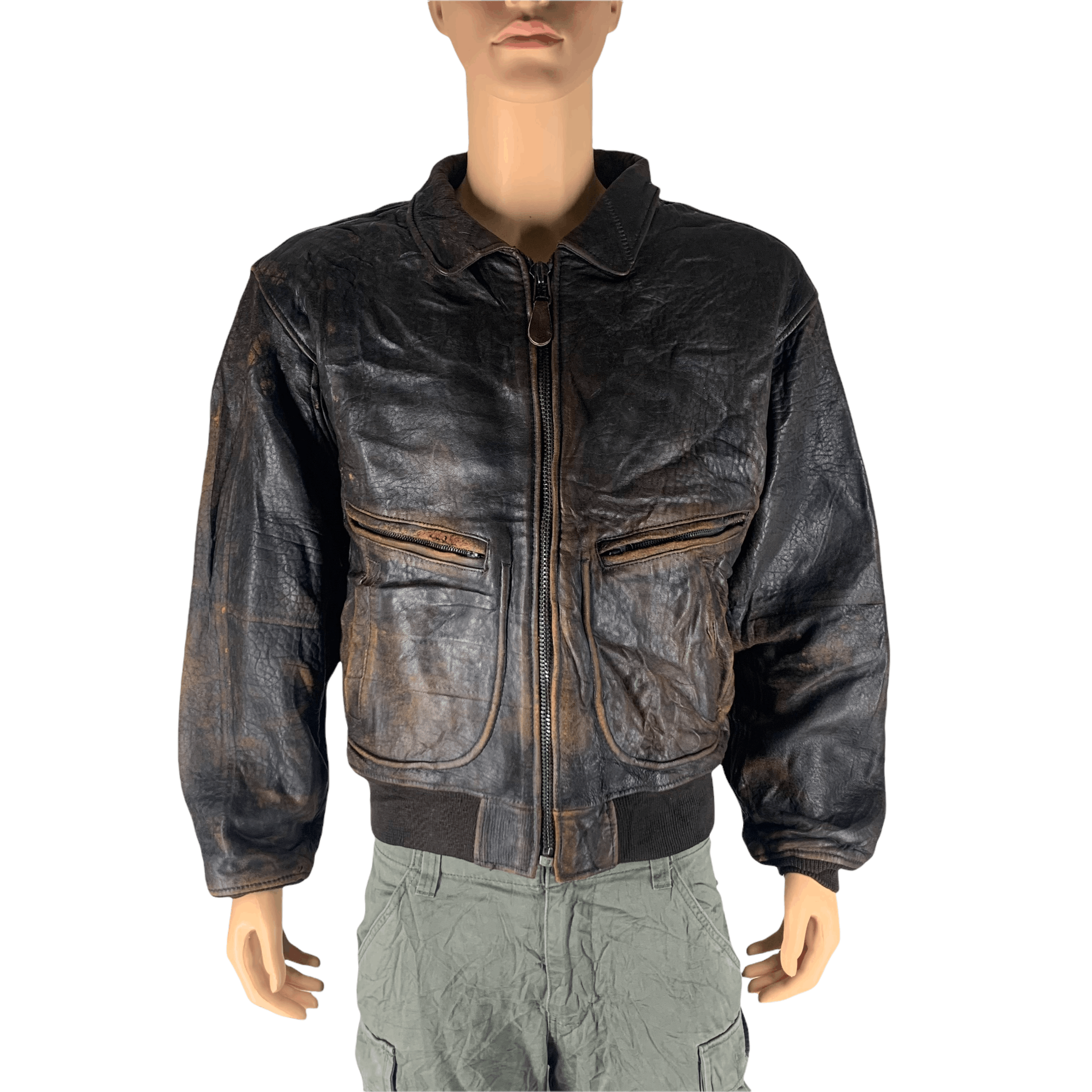 90s A-2 real leather bomber jacket vtg e Men's 90s Vintage A2