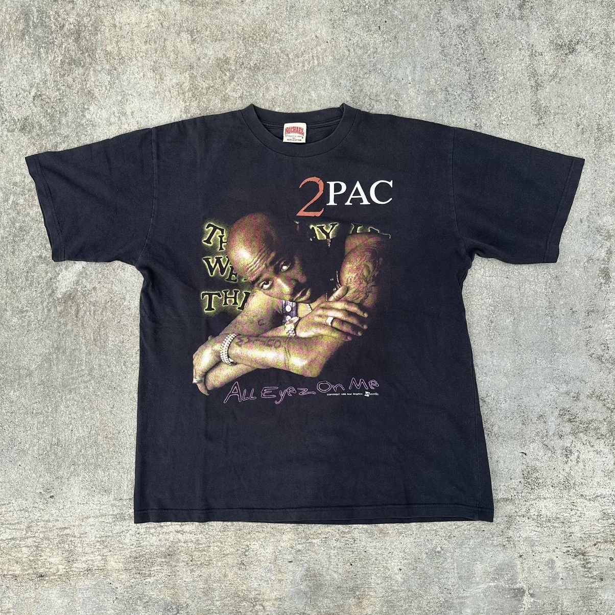 image of Death Row Records x Rap Tees 1998 2Pac Tupac Shakur “All Eyez On Me“ Vintage in Black (Size XL)