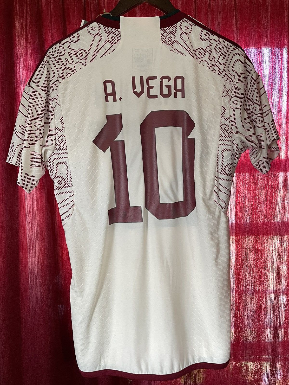 image of Adidas Mexico Soccer Jersey Alexis Vega 2022 Qatar Fifa in White, Men's (Size Large)