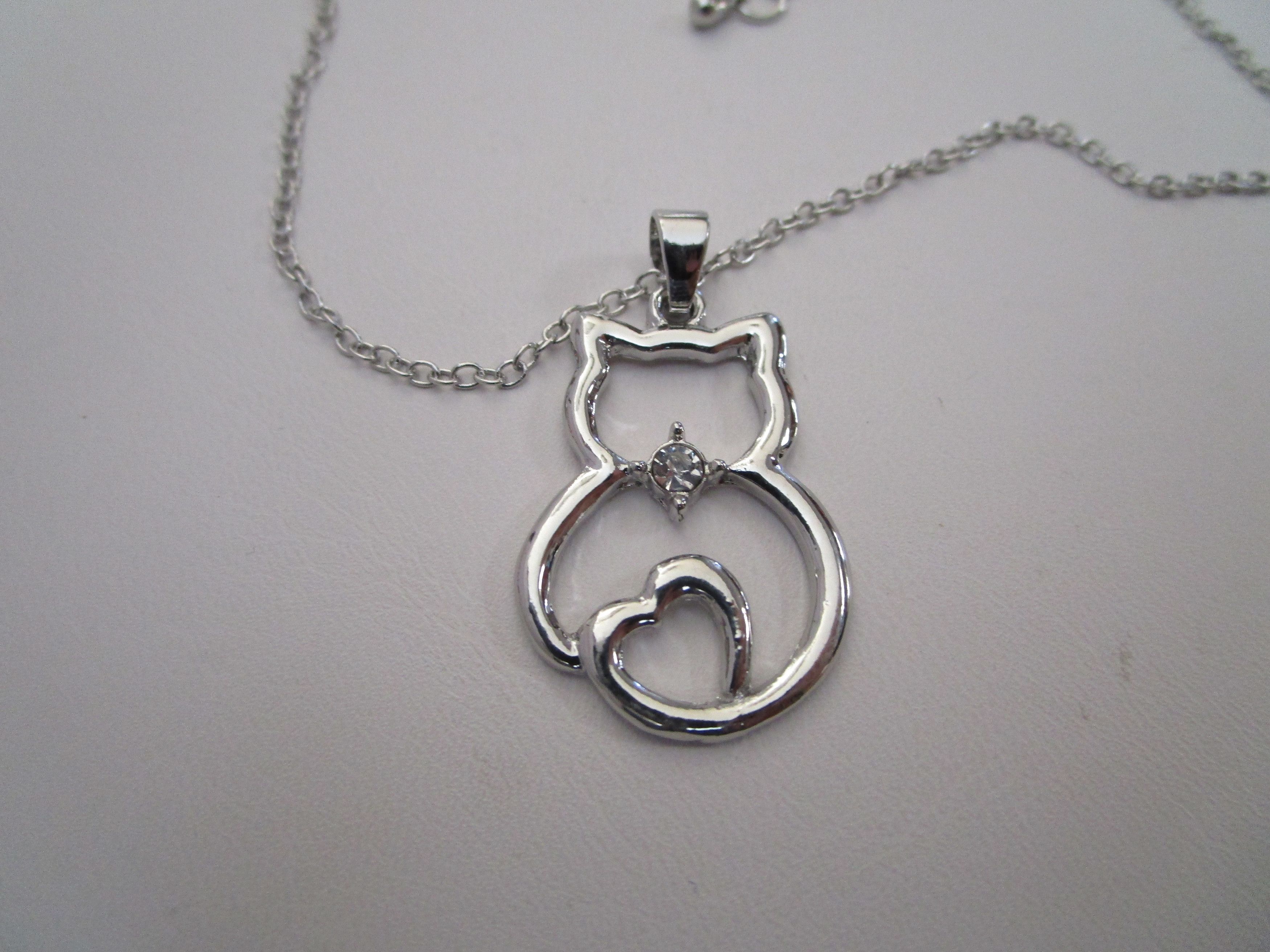 Jewelry Love Cat Tibetan Silver Chain Necklace with CZ Size ONE SIZE - 3 Thumbnail