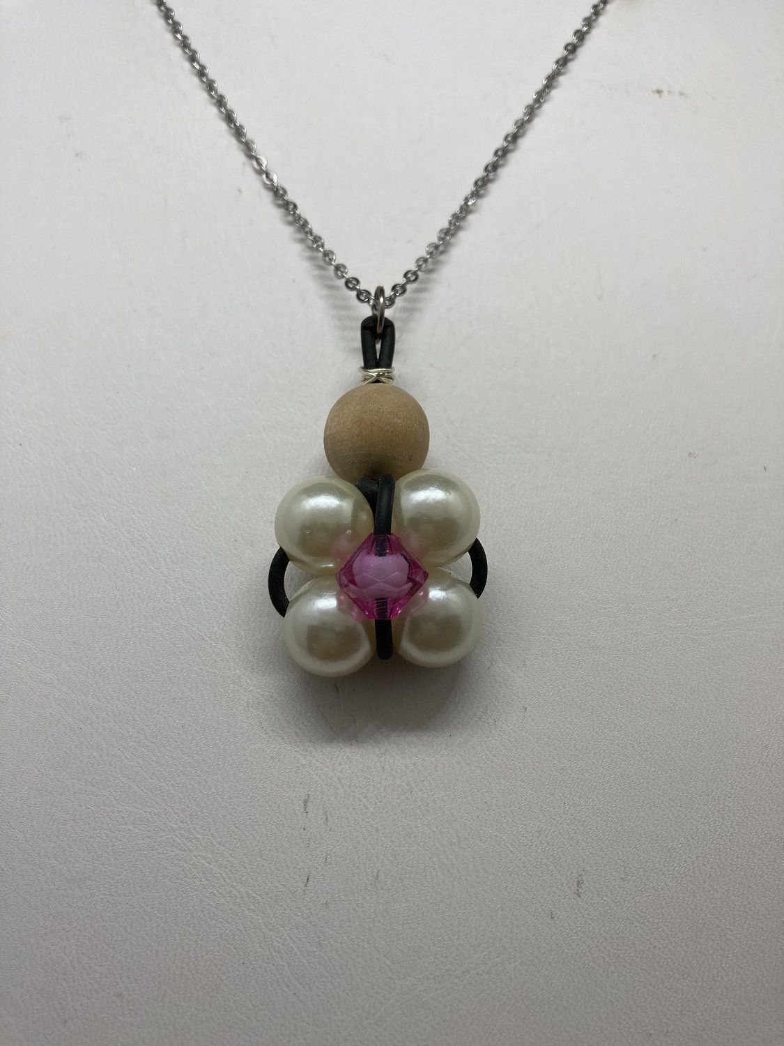 Handmade Pink Crystal Bead Chain Necklace with Pearl beads Size ONE SIZE - 4 Thumbnail