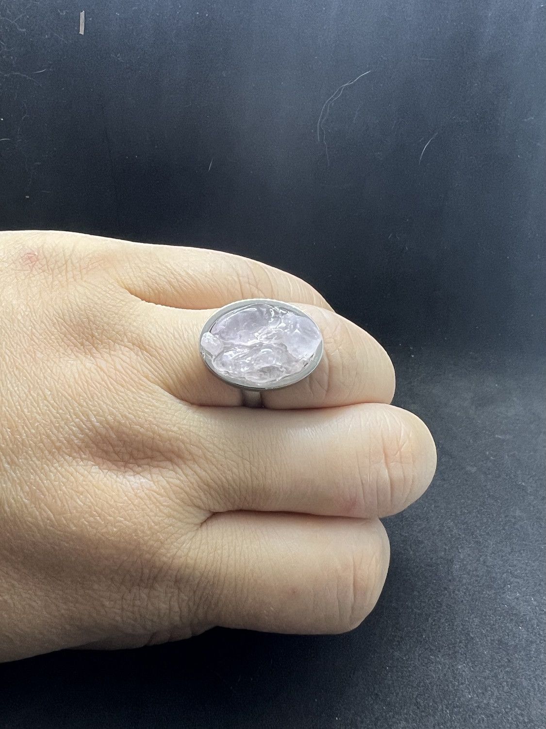Handmade Rose quartz stainless steel ring - size 7.5 Size ONE SIZE - 3 Thumbnail