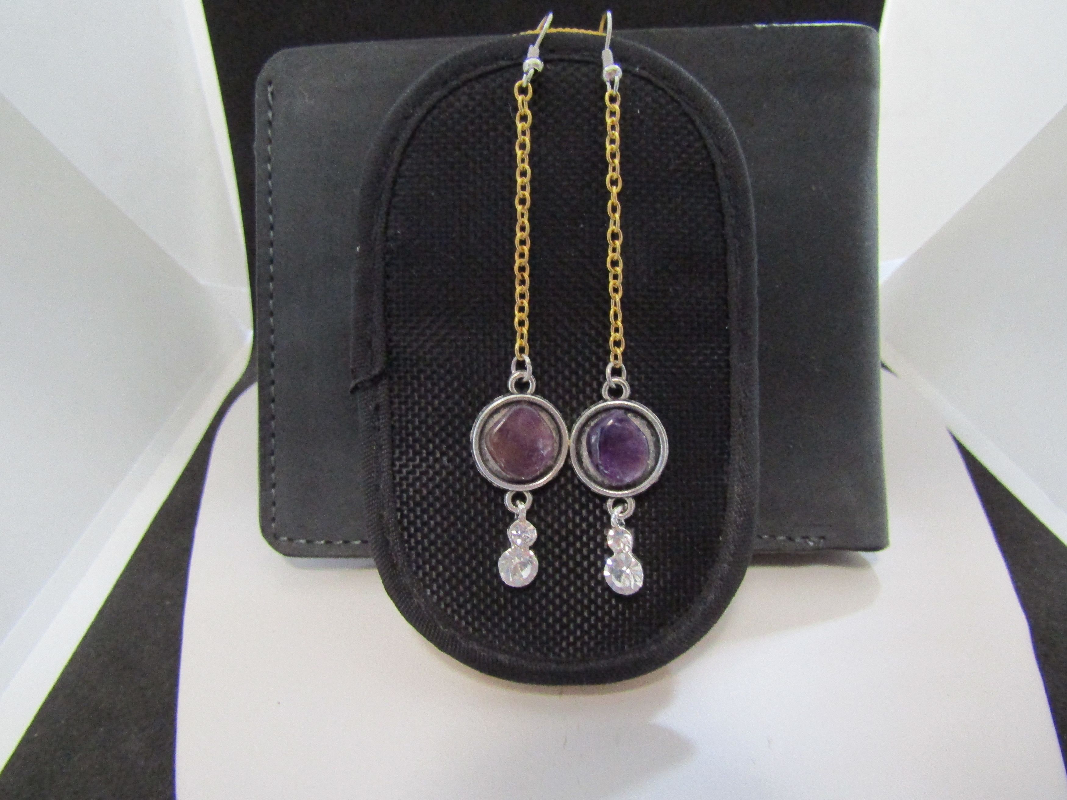Handmade Purple Amethyst Crystal Dangle Earrings with Czs Size ONE SIZE - 1 Thumbnail