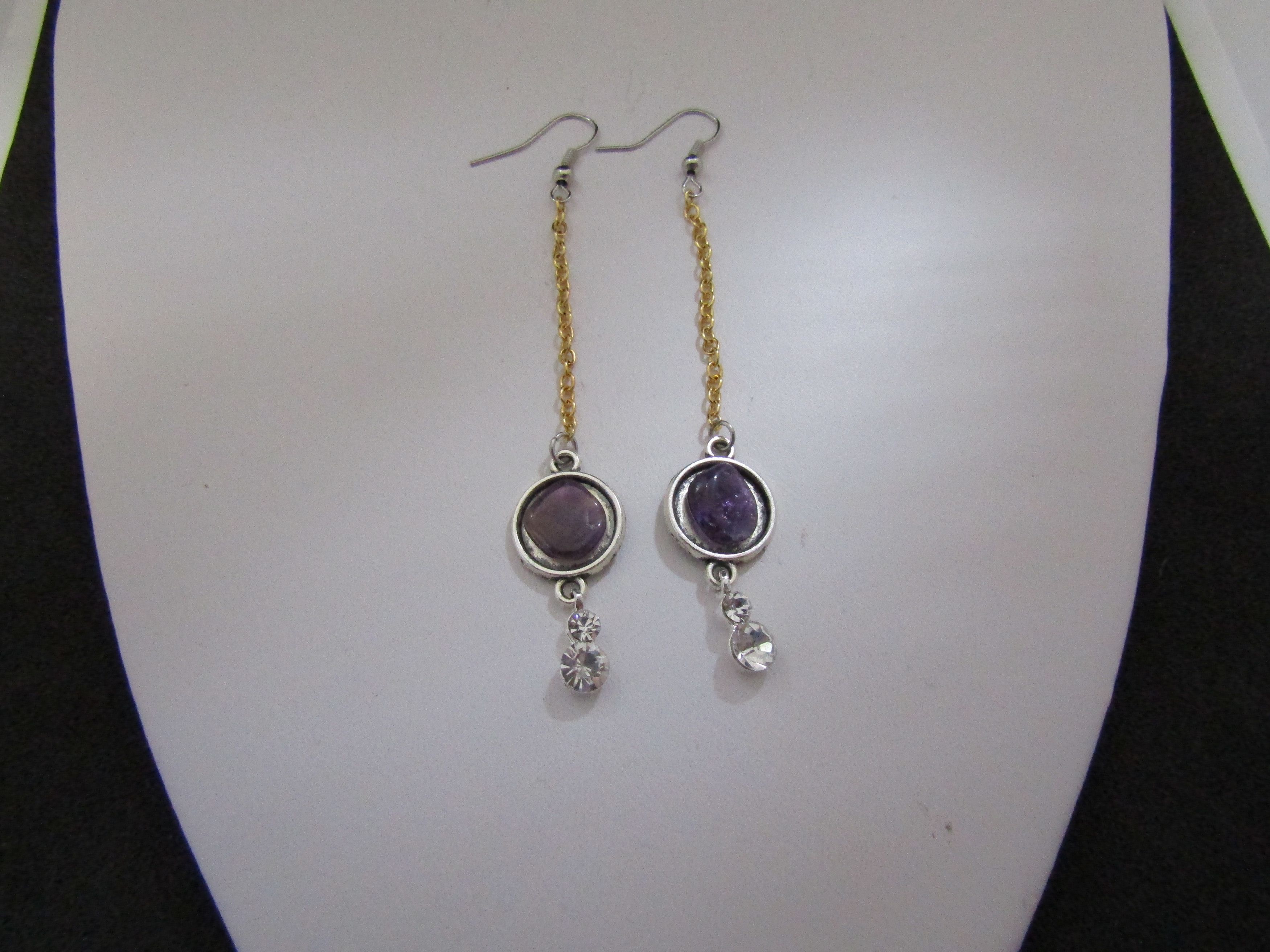 Handmade Purple Amethyst Crystal Dangle Earrings with Czs Size ONE SIZE - 4 Thumbnail