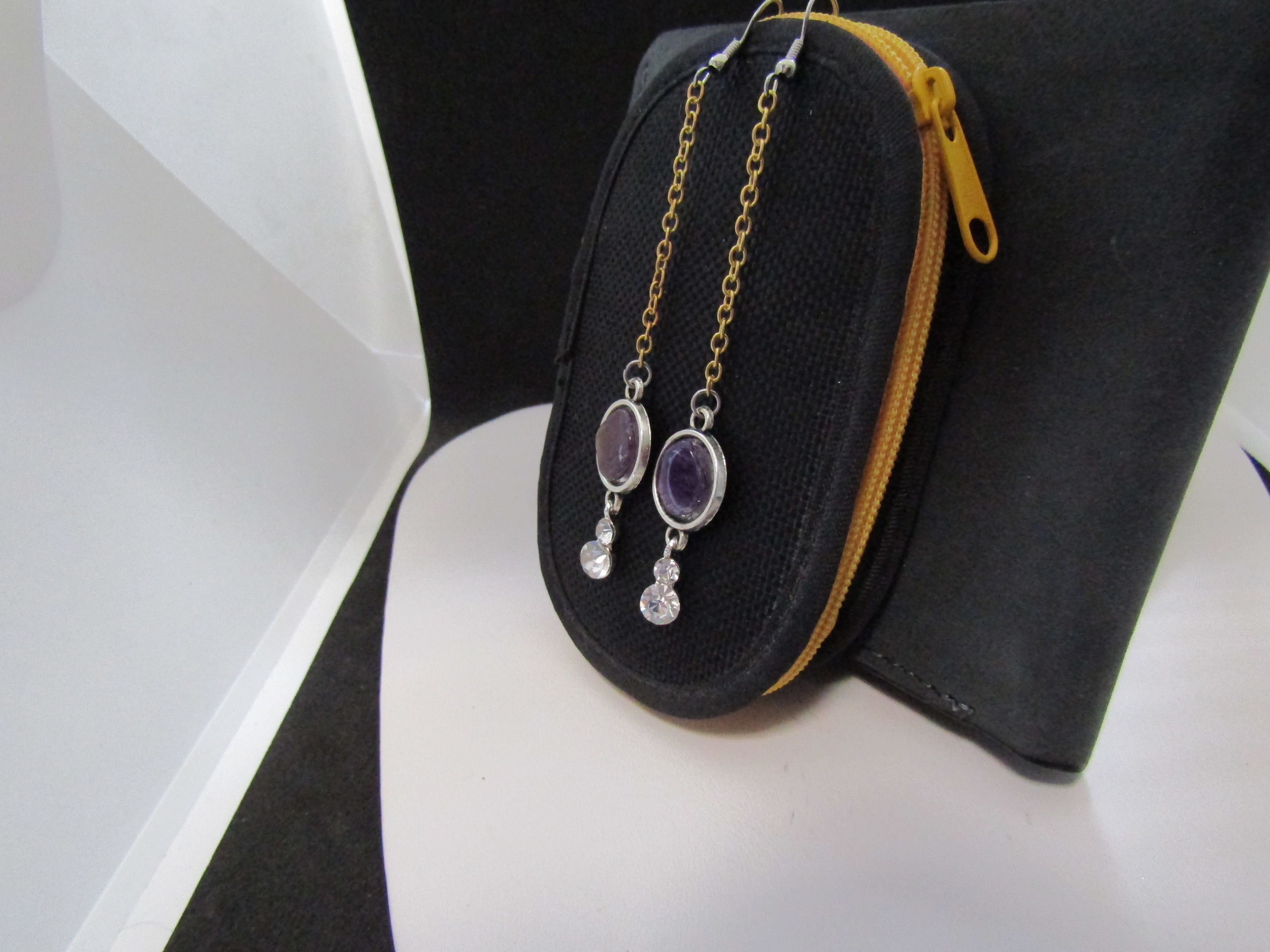 Handmade Purple Amethyst Crystal Dangle Earrings with Czs Size ONE SIZE - 2 Thumbnail