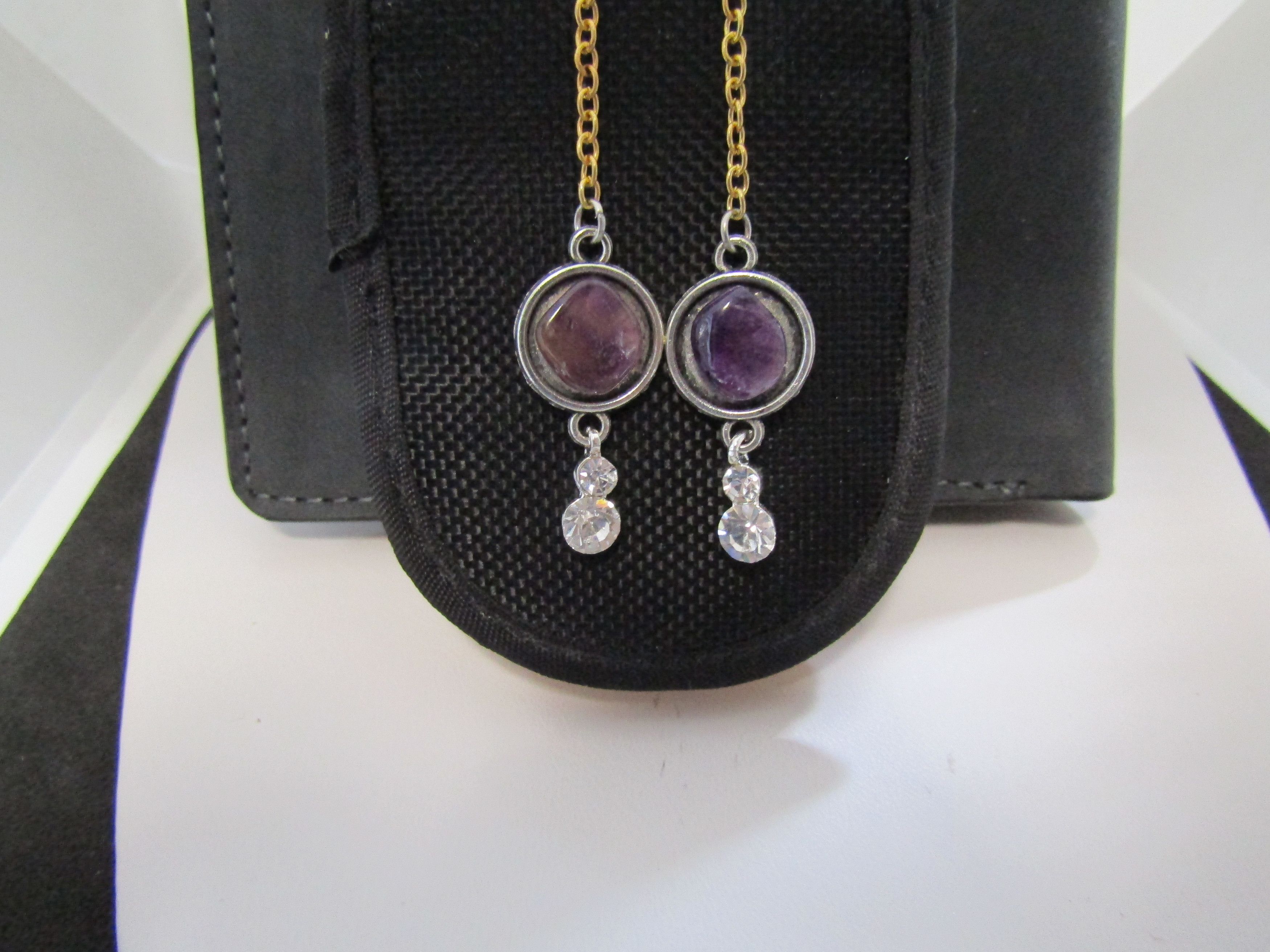 Handmade Purple Amethyst Crystal Dangle Earrings with Czs Size ONE SIZE - 3 Thumbnail