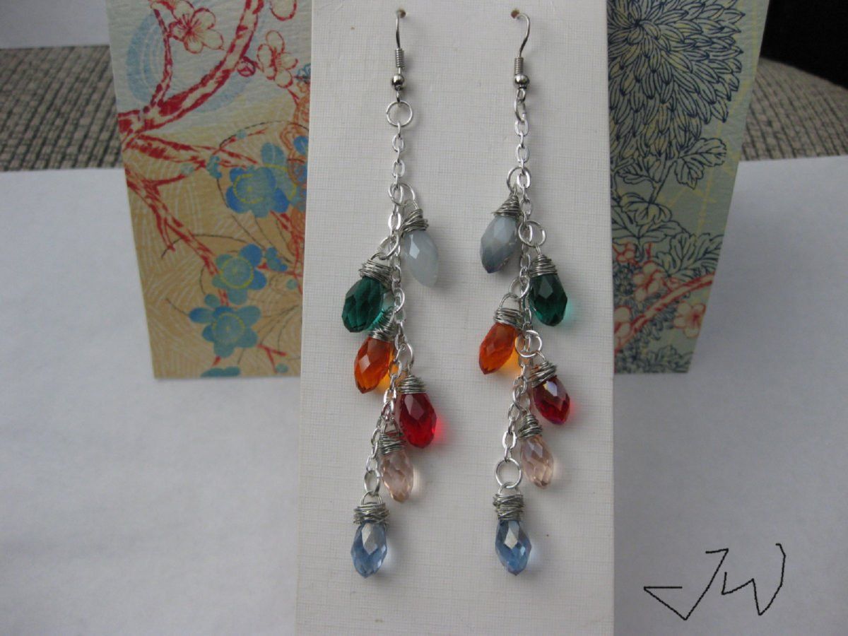 Handmade 6 Crystal Beads Stainless Steel Earrings Size ONE SIZE - 1 Thumbnail