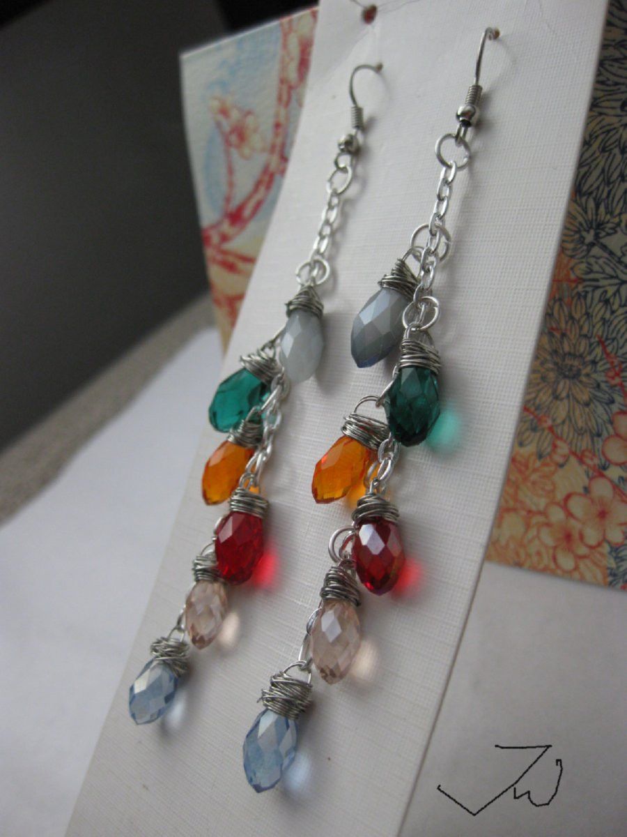 Handmade 6 Crystal Beads Stainless Steel Earrings Size ONE SIZE - 2 Thumbnail