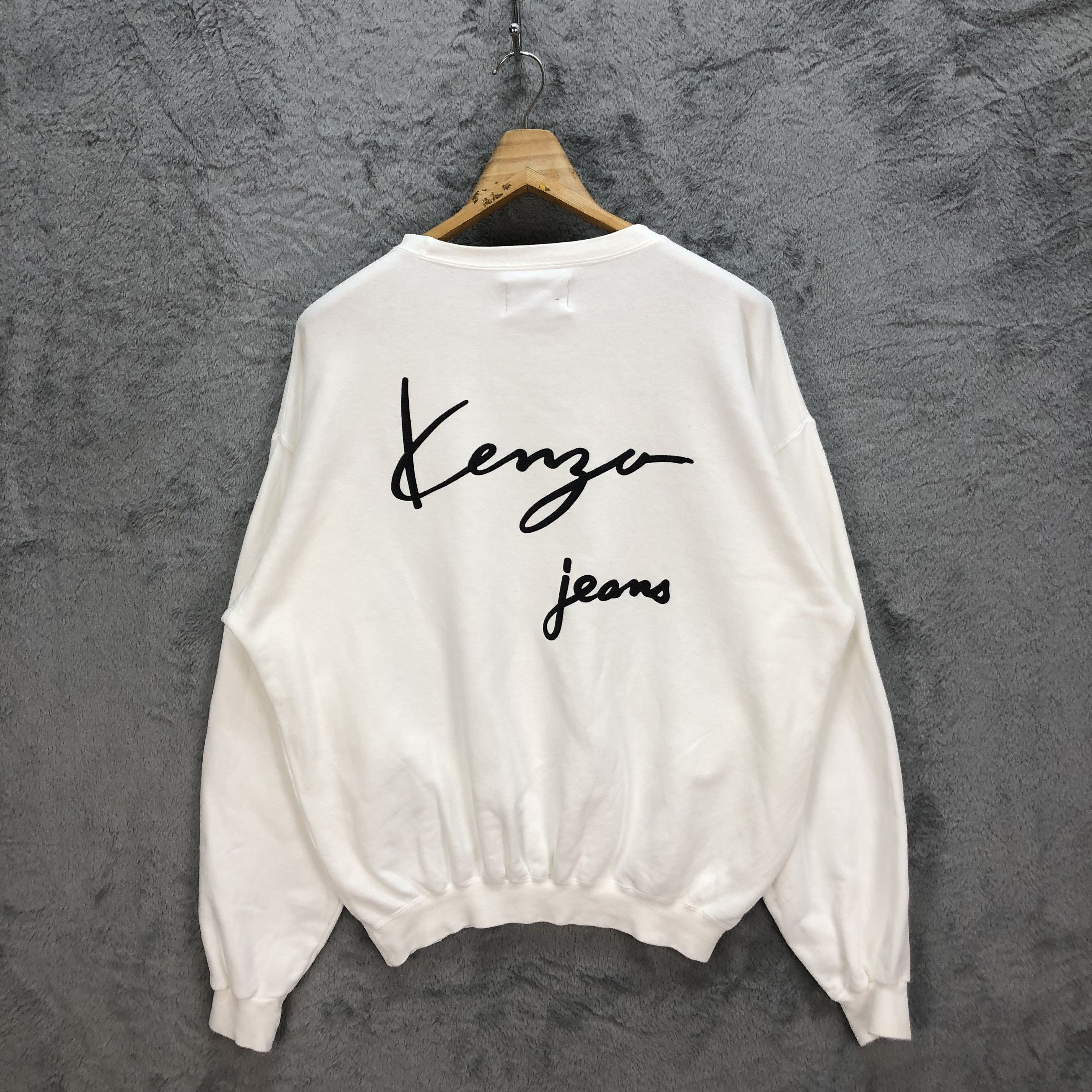 VINTAGE KENZO JEANS BACK BIG LOGO WHITE SWEATSHIRT #5225-180