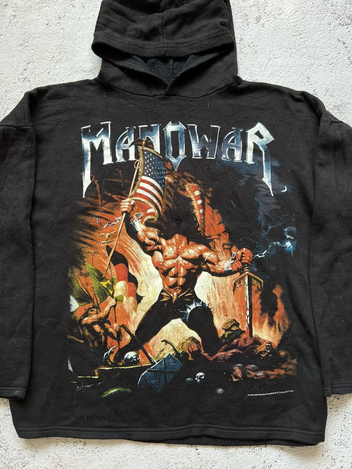 Band Tees × Vintage Vintage Manowar warriors of the world hoodie Size US L / EU 52-54 / 3 - 4 Thumbnail