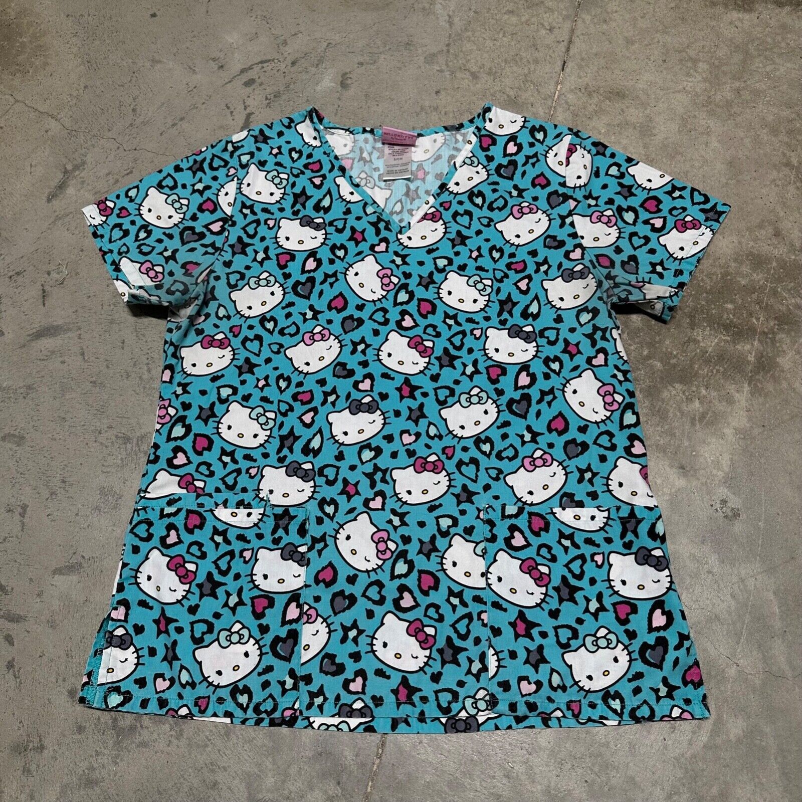 Vintage Scrubs Scrub Top Cartoon Hello Kitty Small S Vet Blue Animal ...