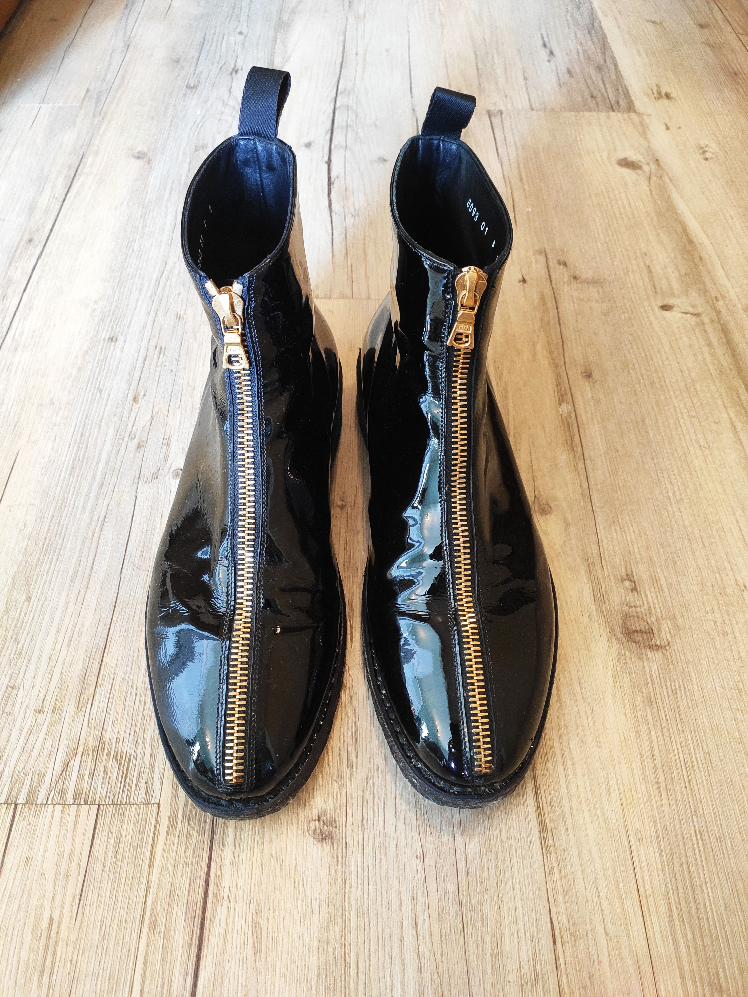 image of Denis Simachev Polished Leather Front Zip Boots From Fw2007.like Guidi in Black, Men's (Size 9)