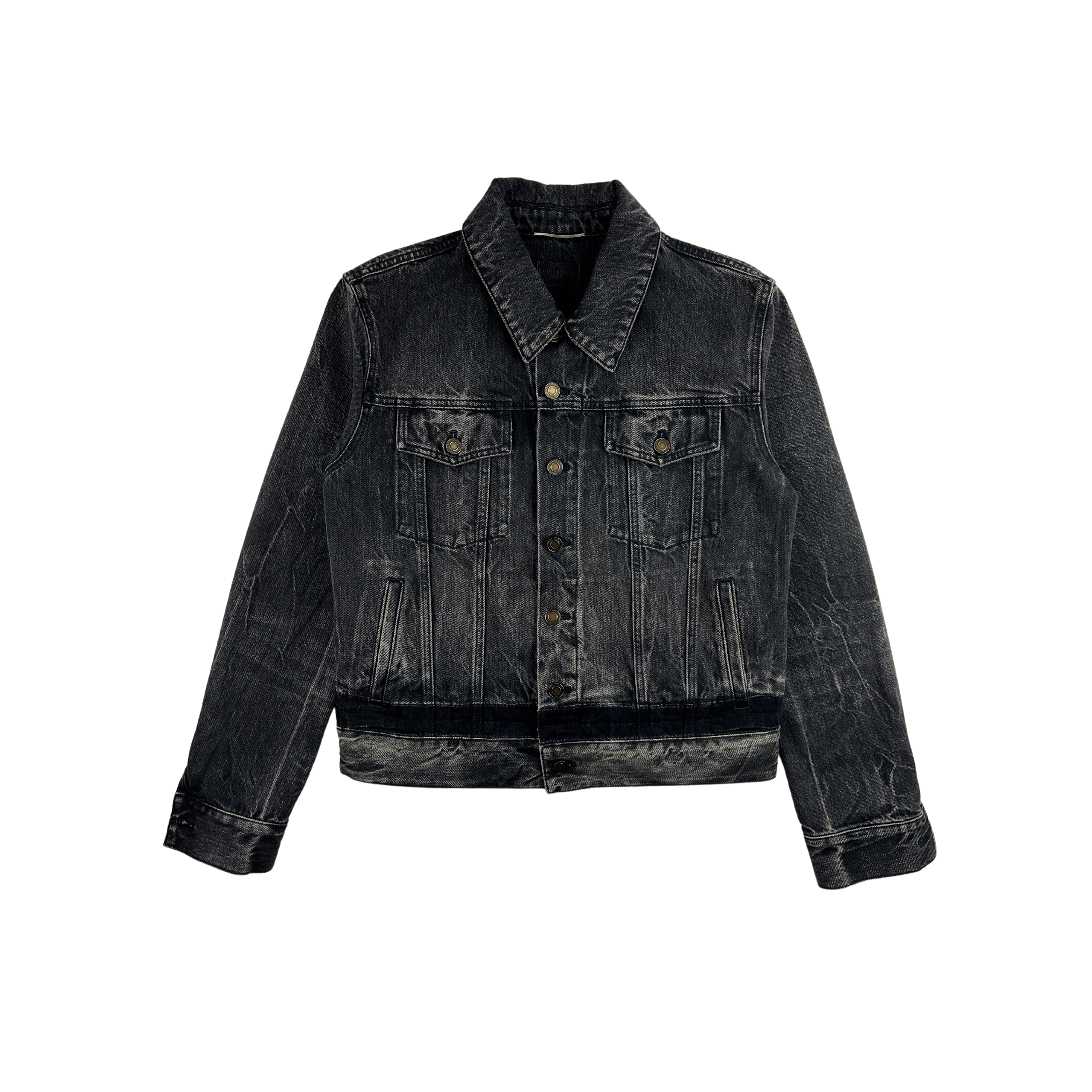 Saint Laurent Distressed Cropped Denim Jacket Shadow Black